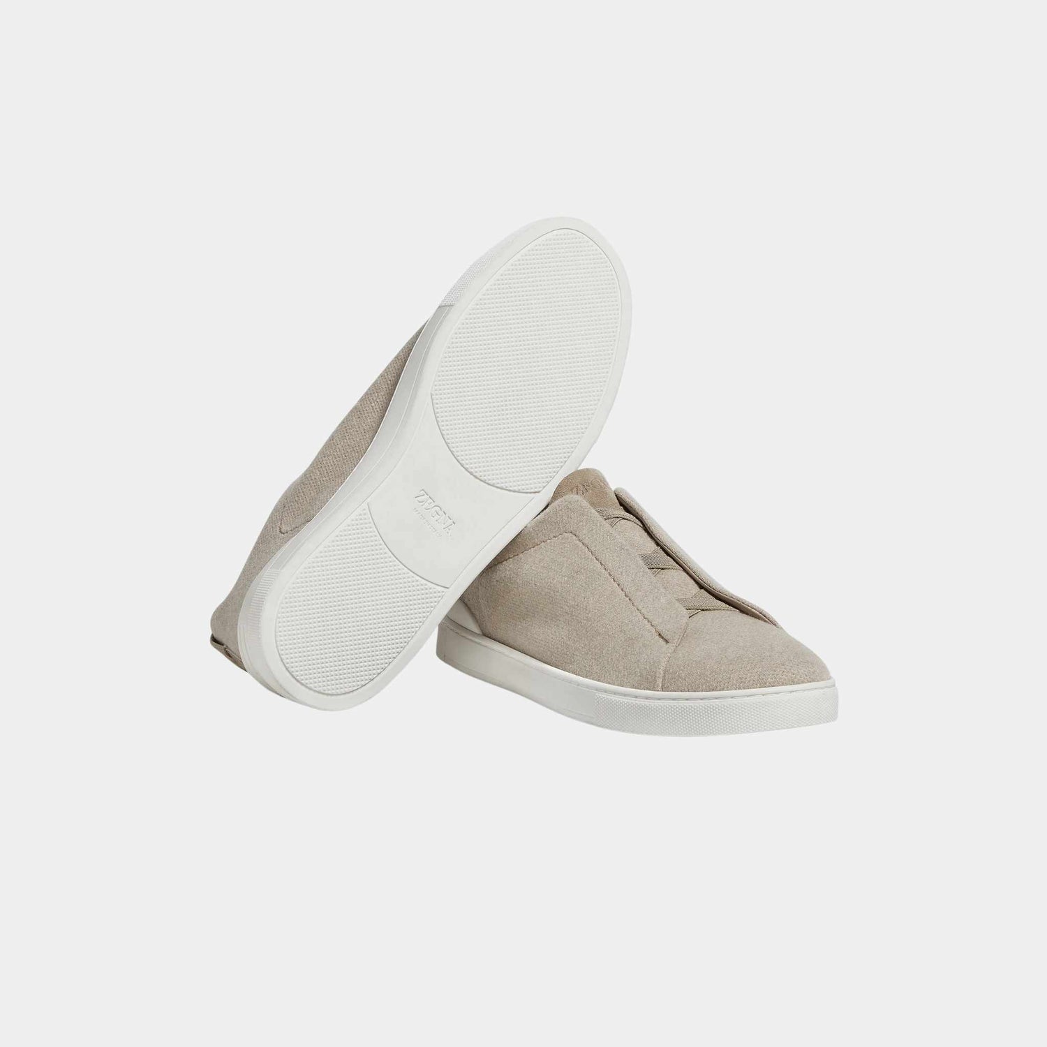 Zegna Cashmere Triple Stitch Light Taupe Sneakers, Sole