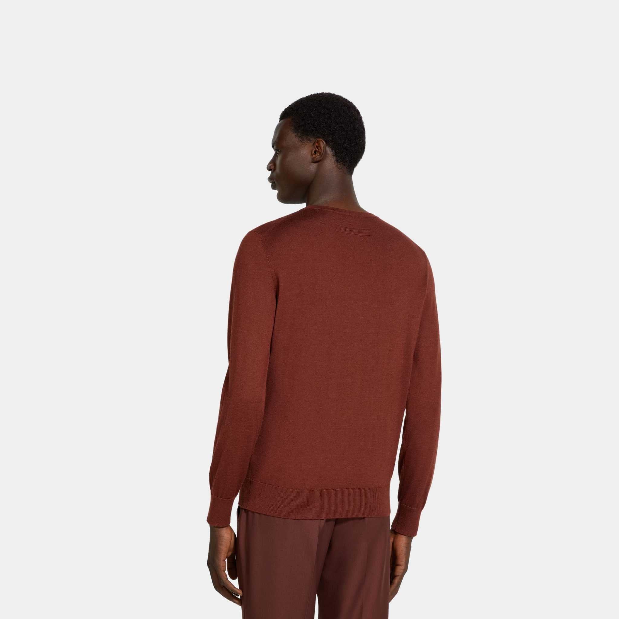 Zegna Cashseta Crewneck, Brick Red, Back