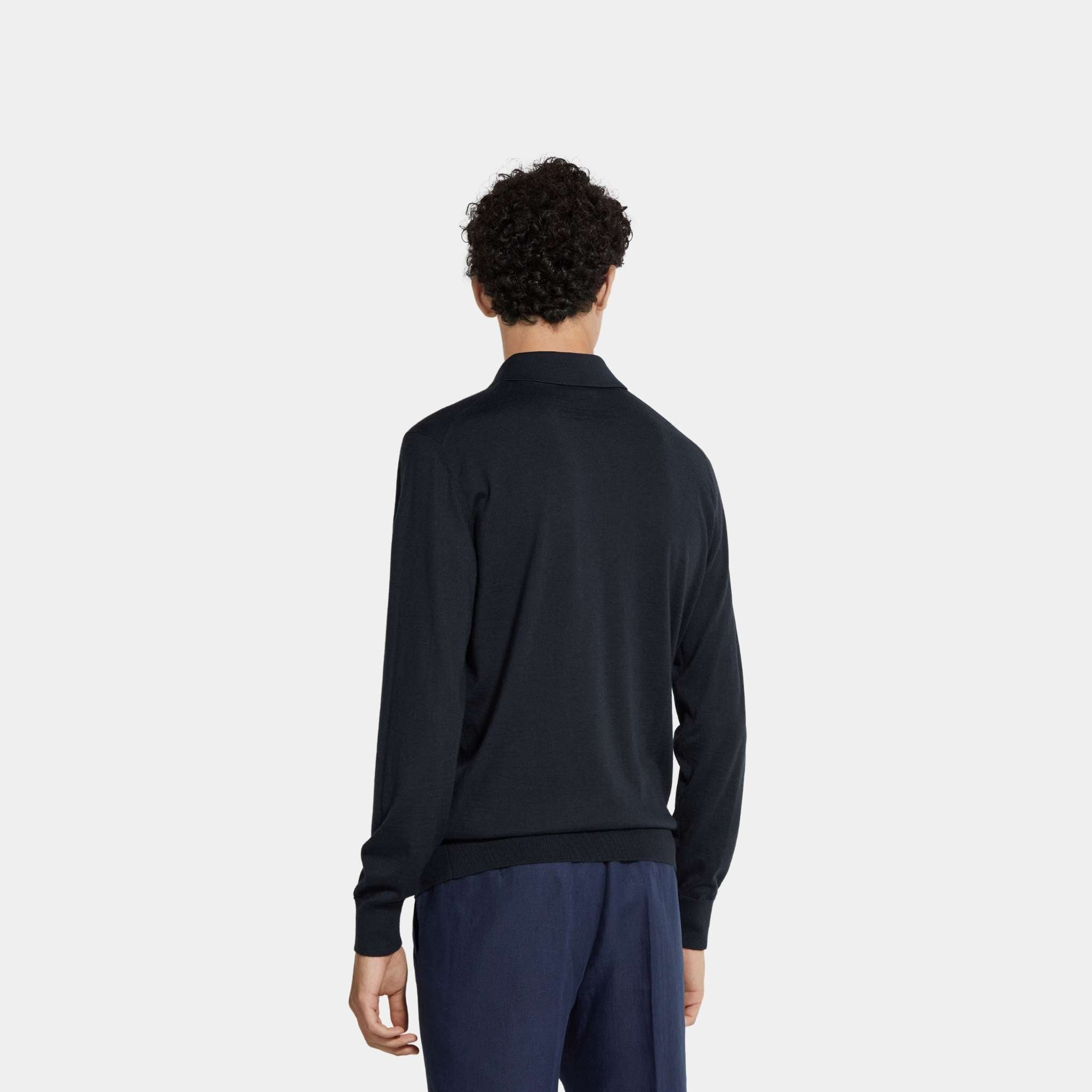 Zegna Cashseta Polo Shirt, Navy Blue, Back