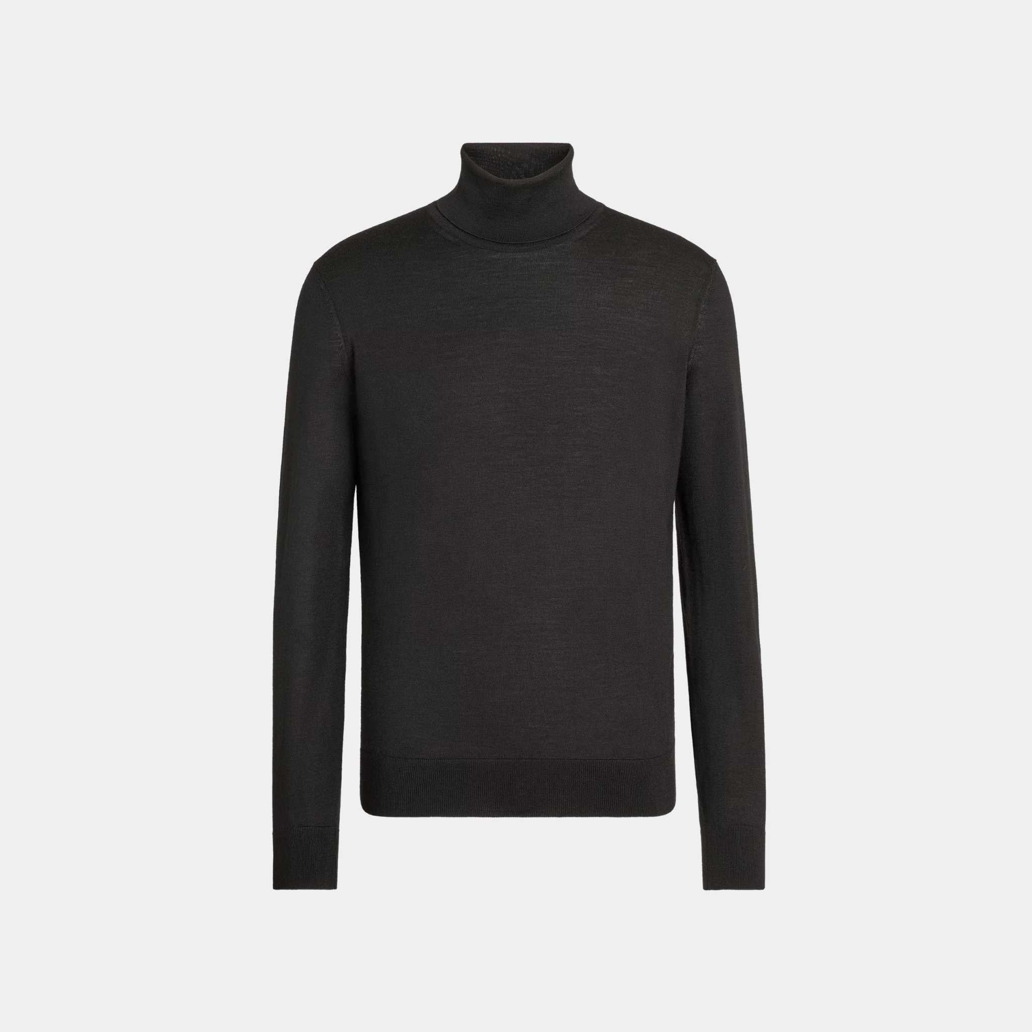 Zegna Cashseta Turtleneck, Black, Front