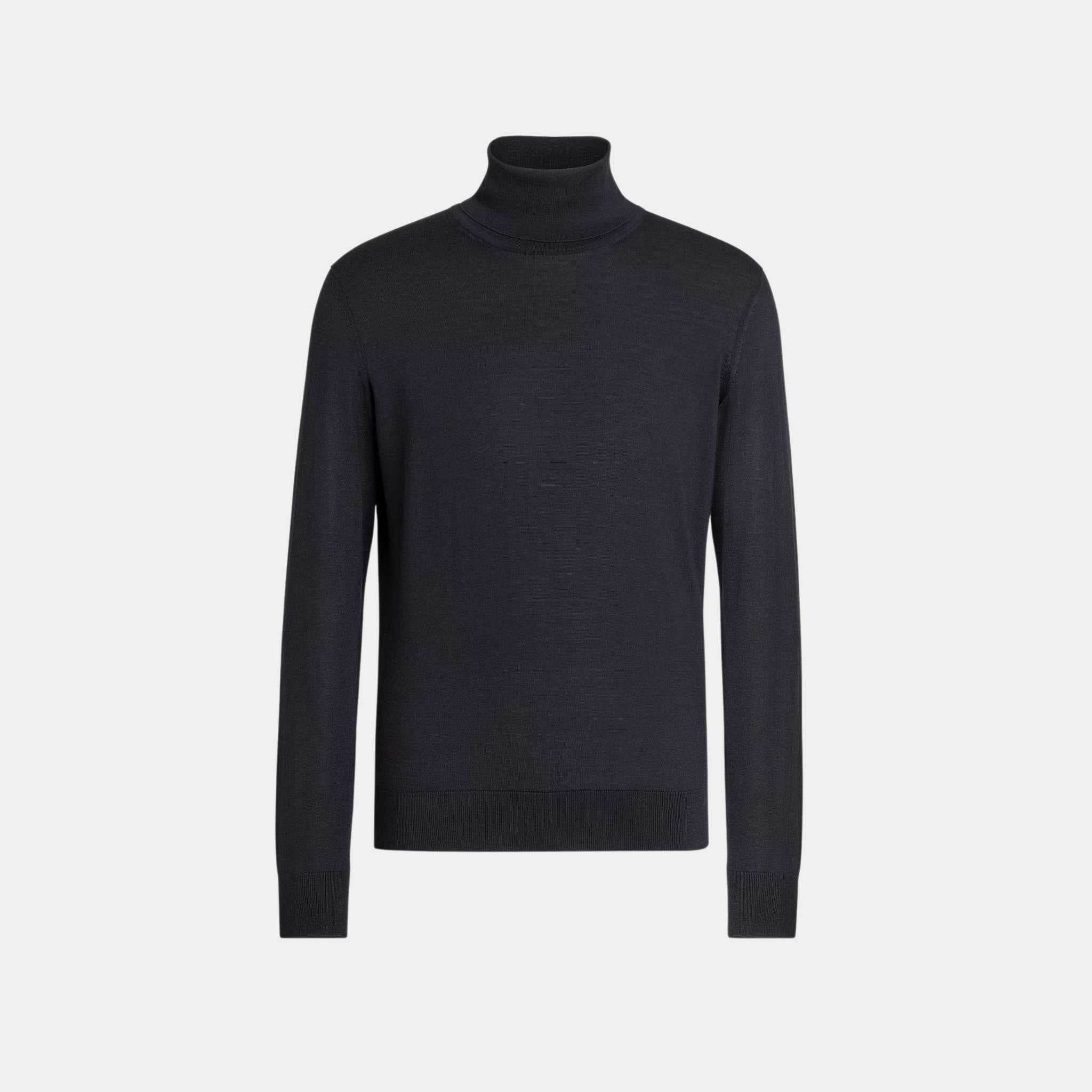 Zegna Cashseta Turtleneck, Navy Blue, Front