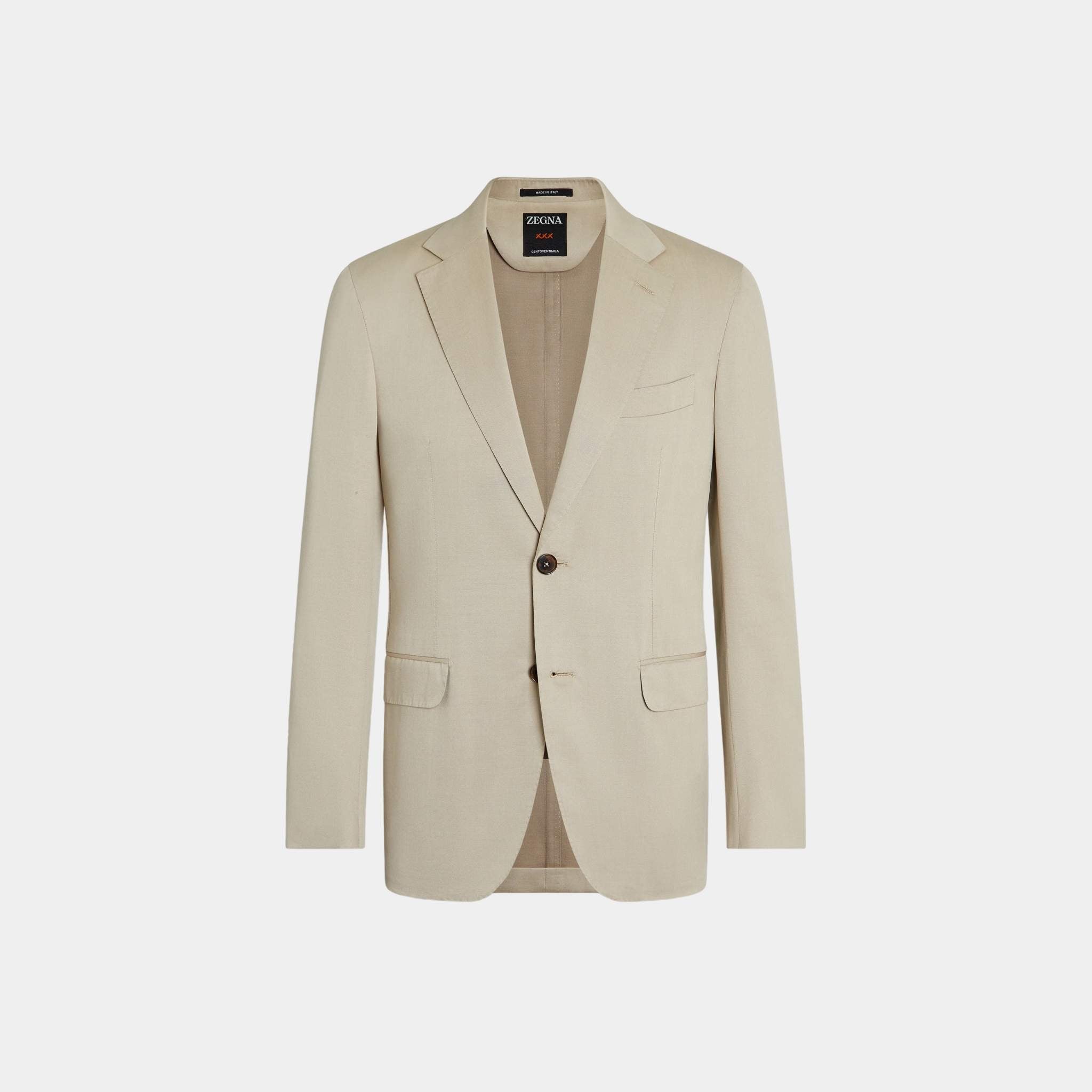 Zegna Centoventimila Cotton and Wool Jacket, Light Taupe, Front