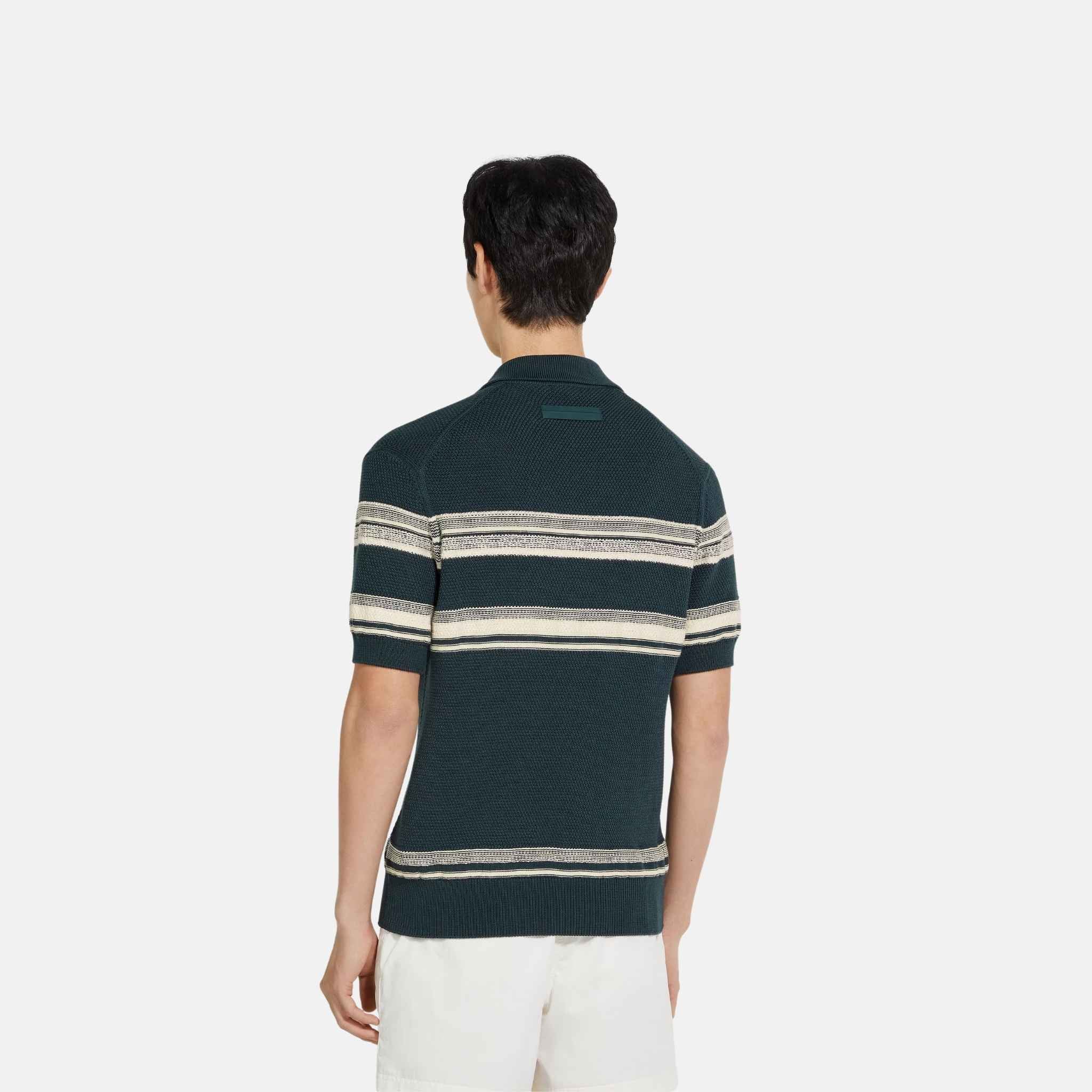 Zegna Cotton And Silk Polo Shirt, Dark Teal, Back