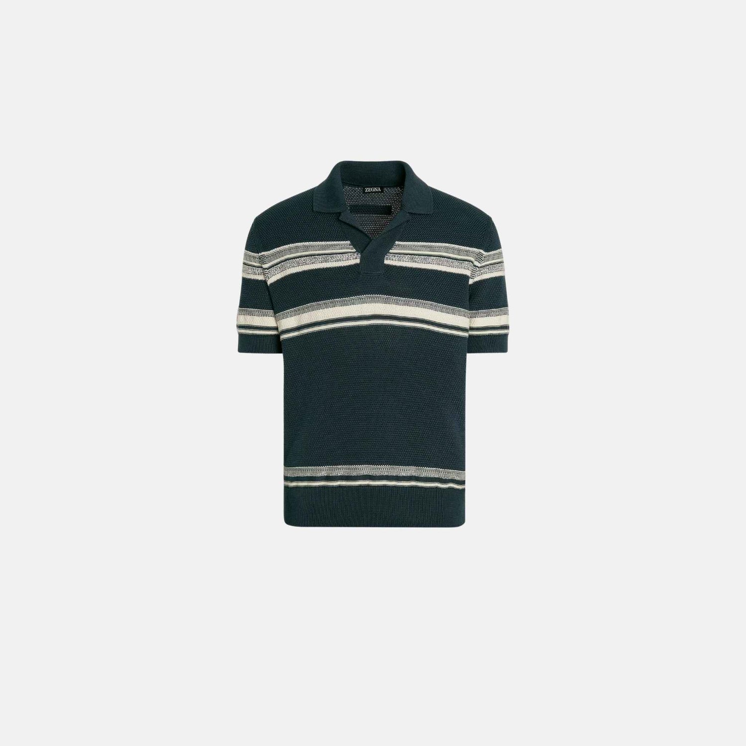 Zegna Cotton And Silk Polo Shirt, Dark Teal, Front