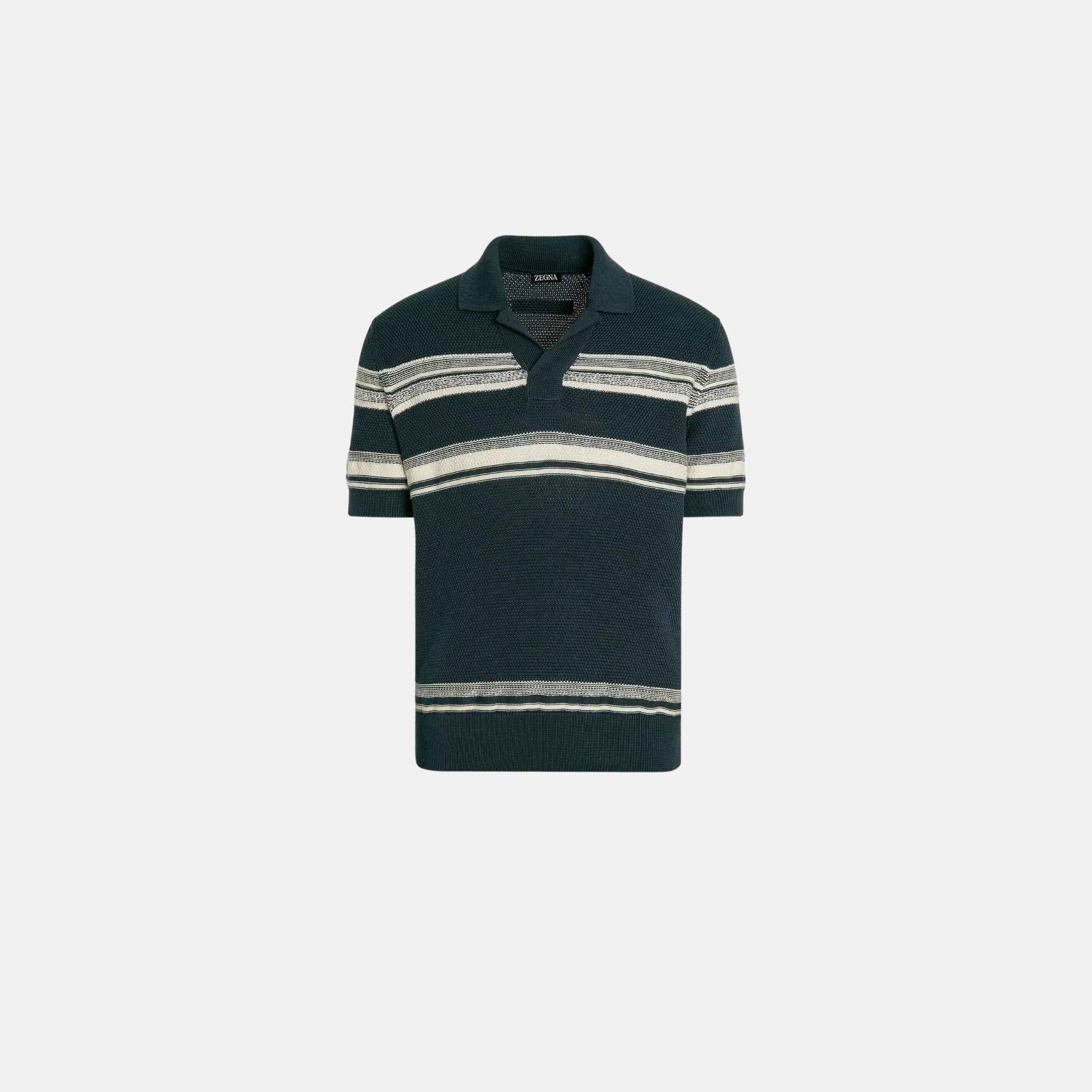 Zegna Cotton And Silk Polo Shirt, Dark Teal, Front