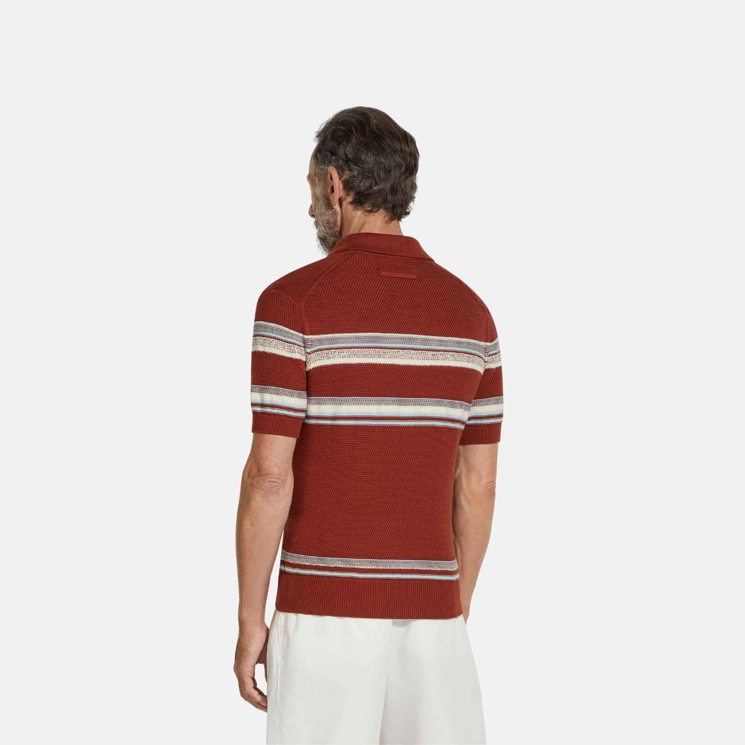Zegna Cotton And Silk Polo Shirt, Deep Red, Back