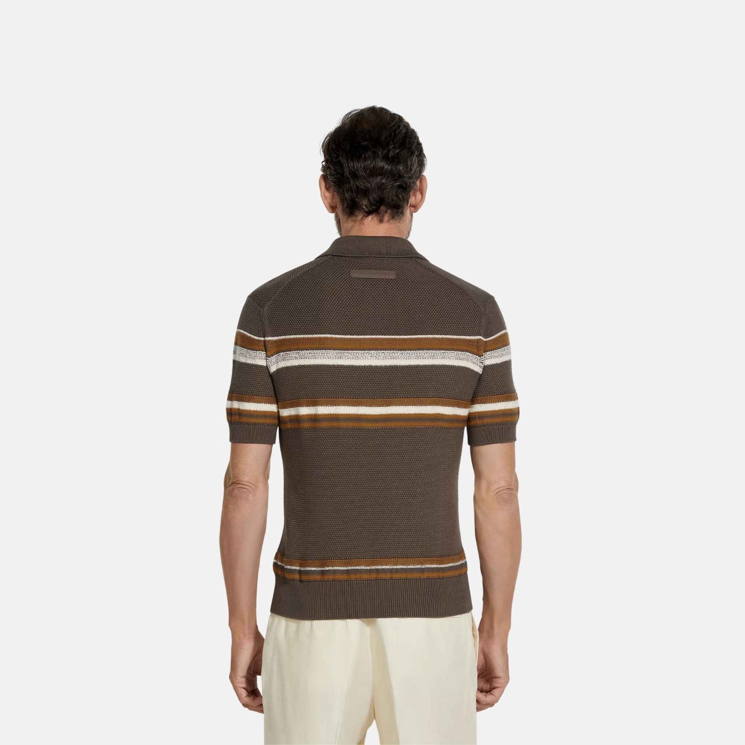 Zegna Cotton And Silk Polo Shirt, Dark Taupe, Back