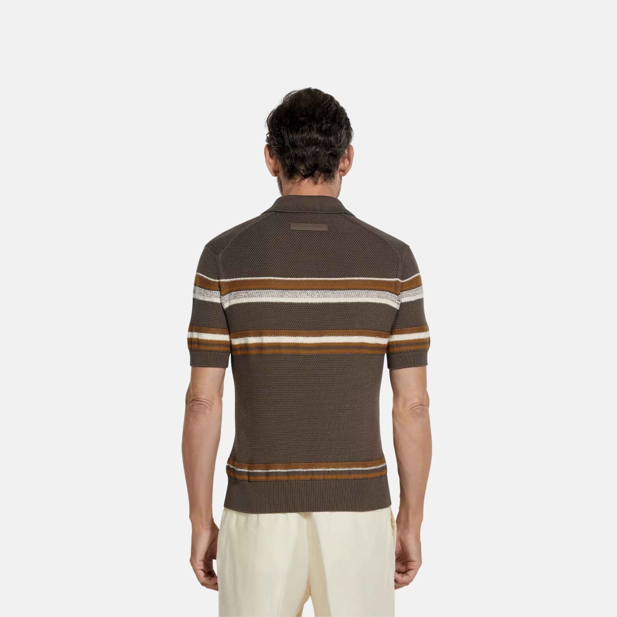 Zegna Cotton And Silk Polo Shirt, Dark Taupe, Back