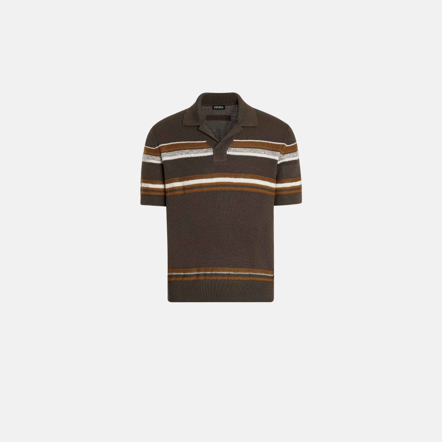 Zegna Cotton And Silk Polo Shirt, Dark Taupe, Front