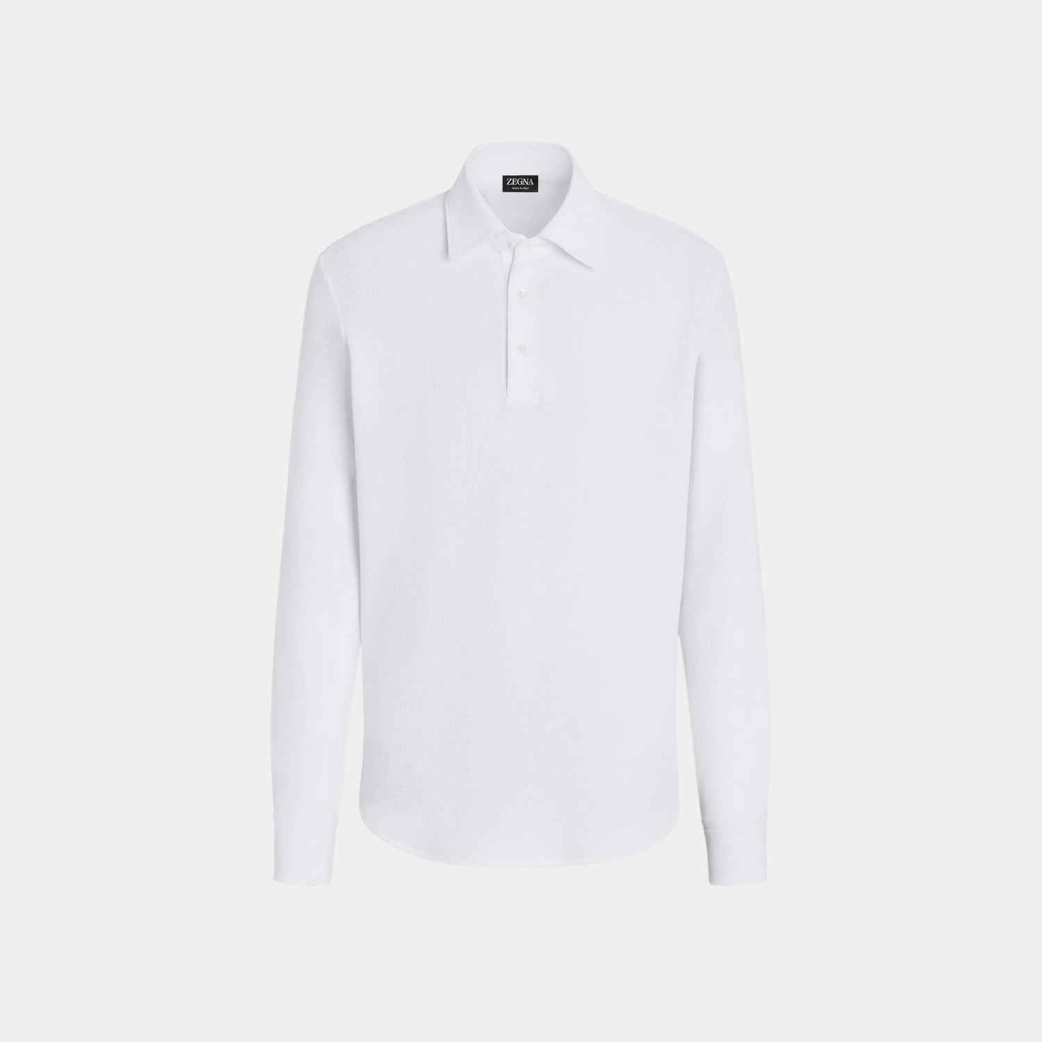 Zegna Cotton Long-Sleeve Polo Shirt, Optical White, Front