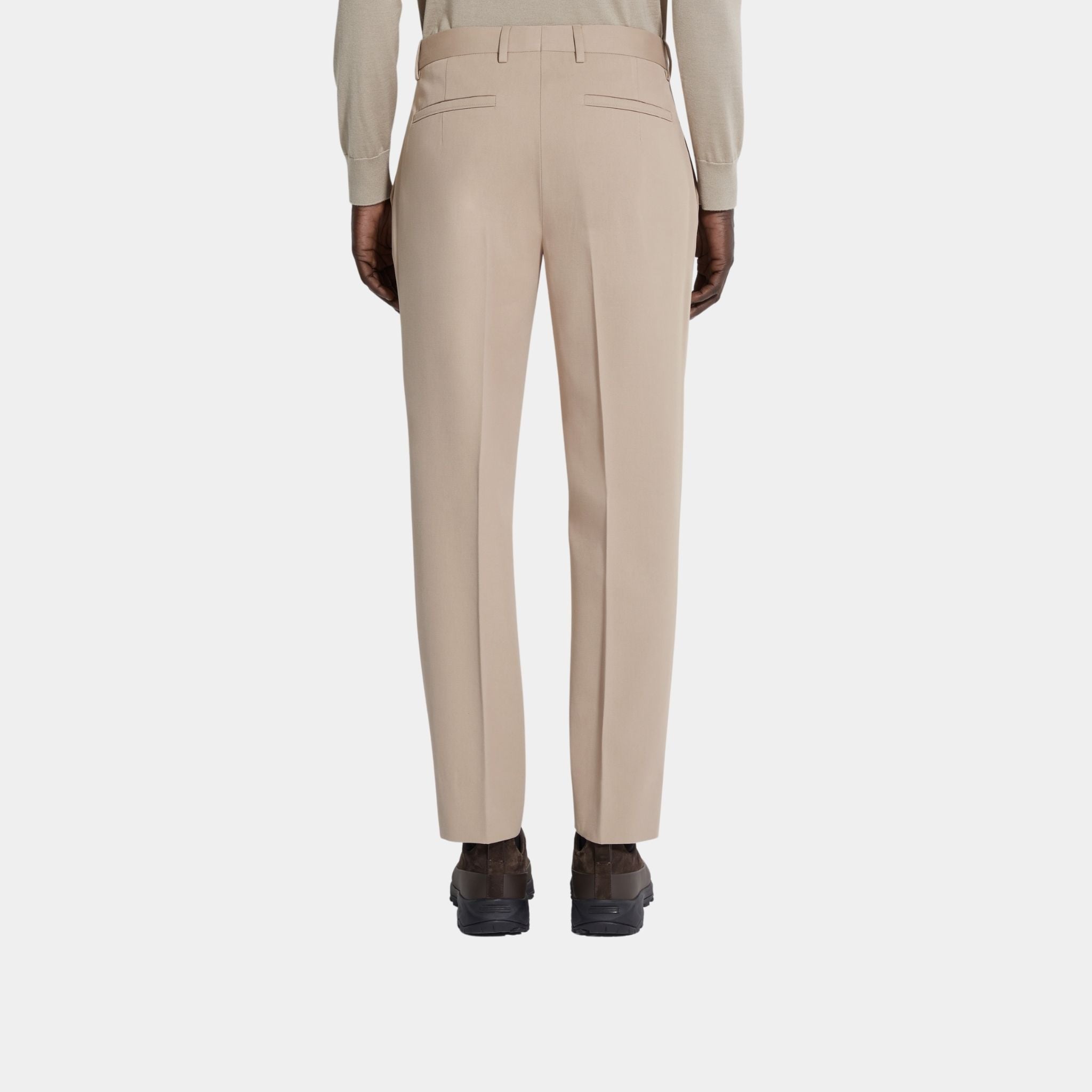 Zegna Cotton and Wool Light Taupe Pants, Model, Back