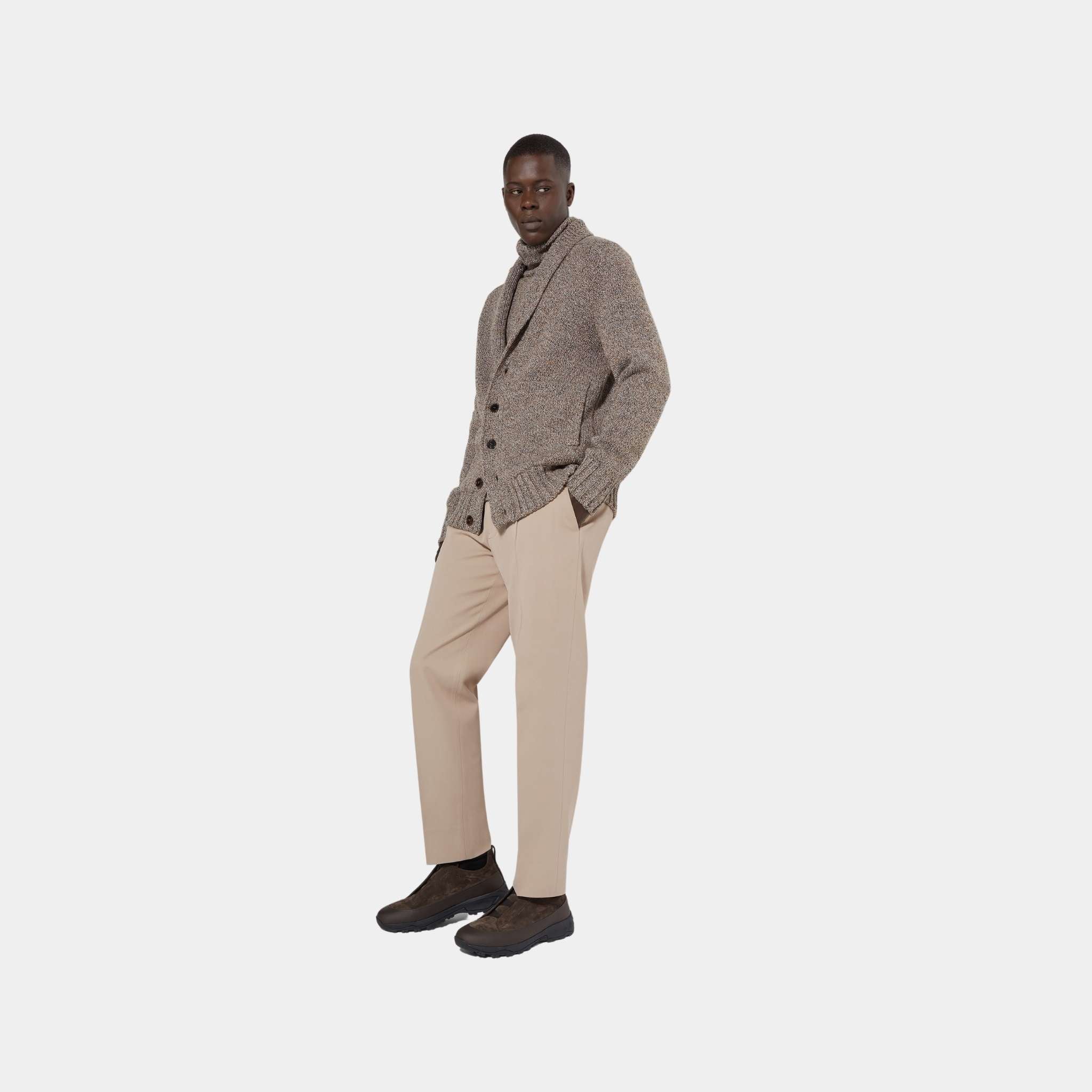 Zegna Cotton and Wool Light Taupe Pants, Model, Front