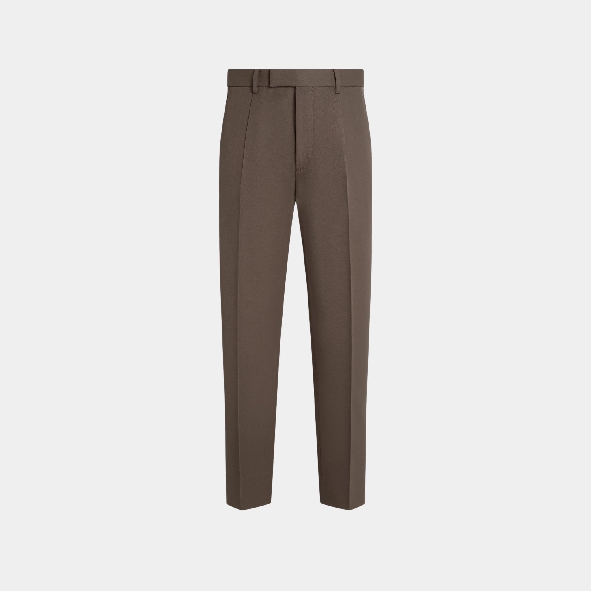 Zegna Cotton and Wool Pants With Single Front Pleats, Dark Taupe, Front