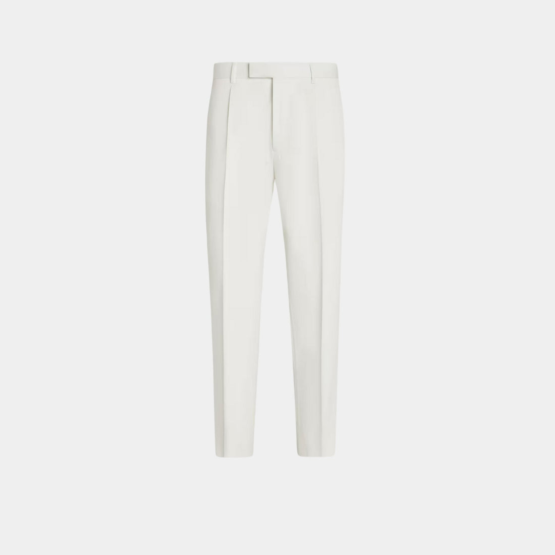Zegna Cotton and Wool Pants With Single Front Pleats, White, Front