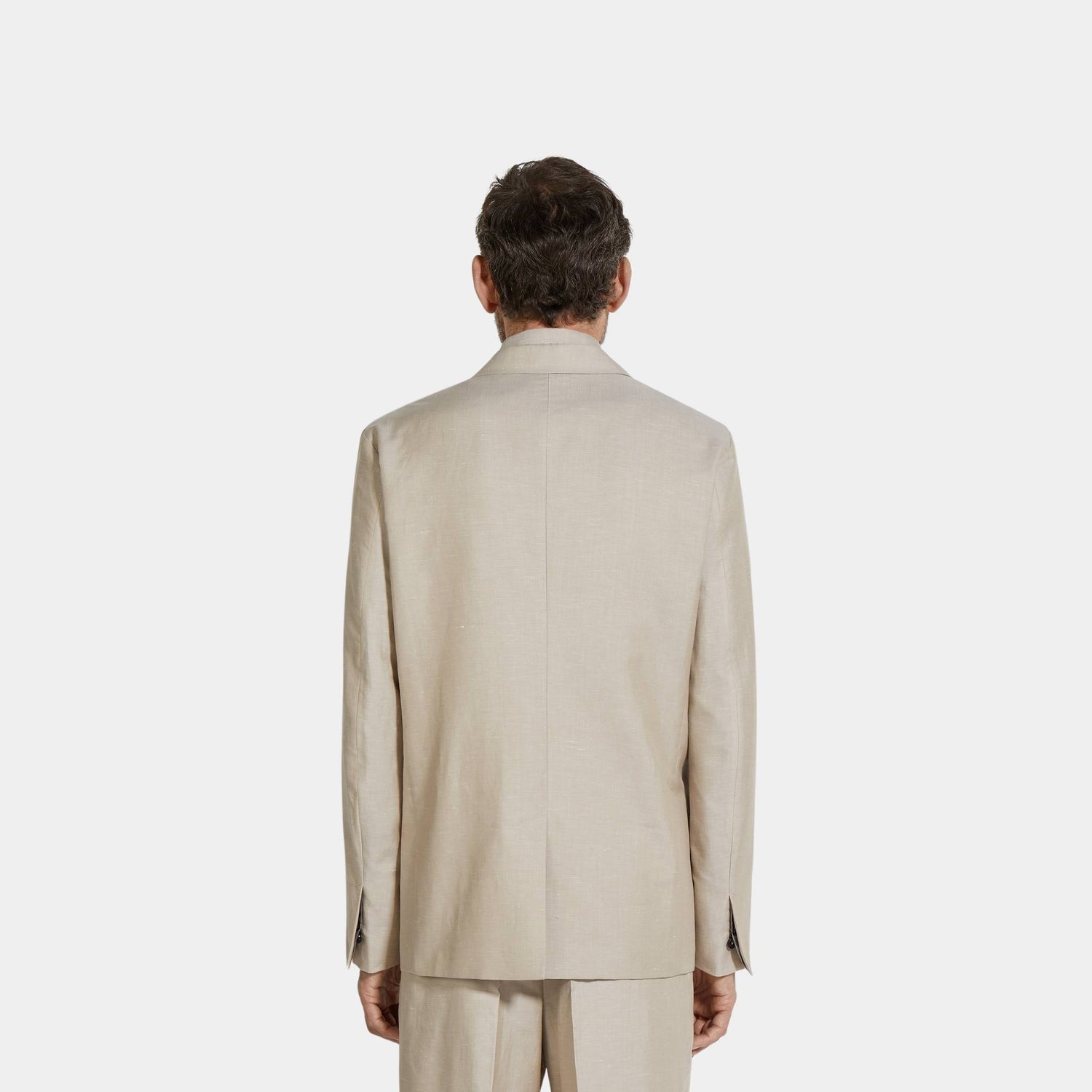 Zegna Crossover Blend Cotton Linen and Silk Light Taupe Jacket, Model, Back