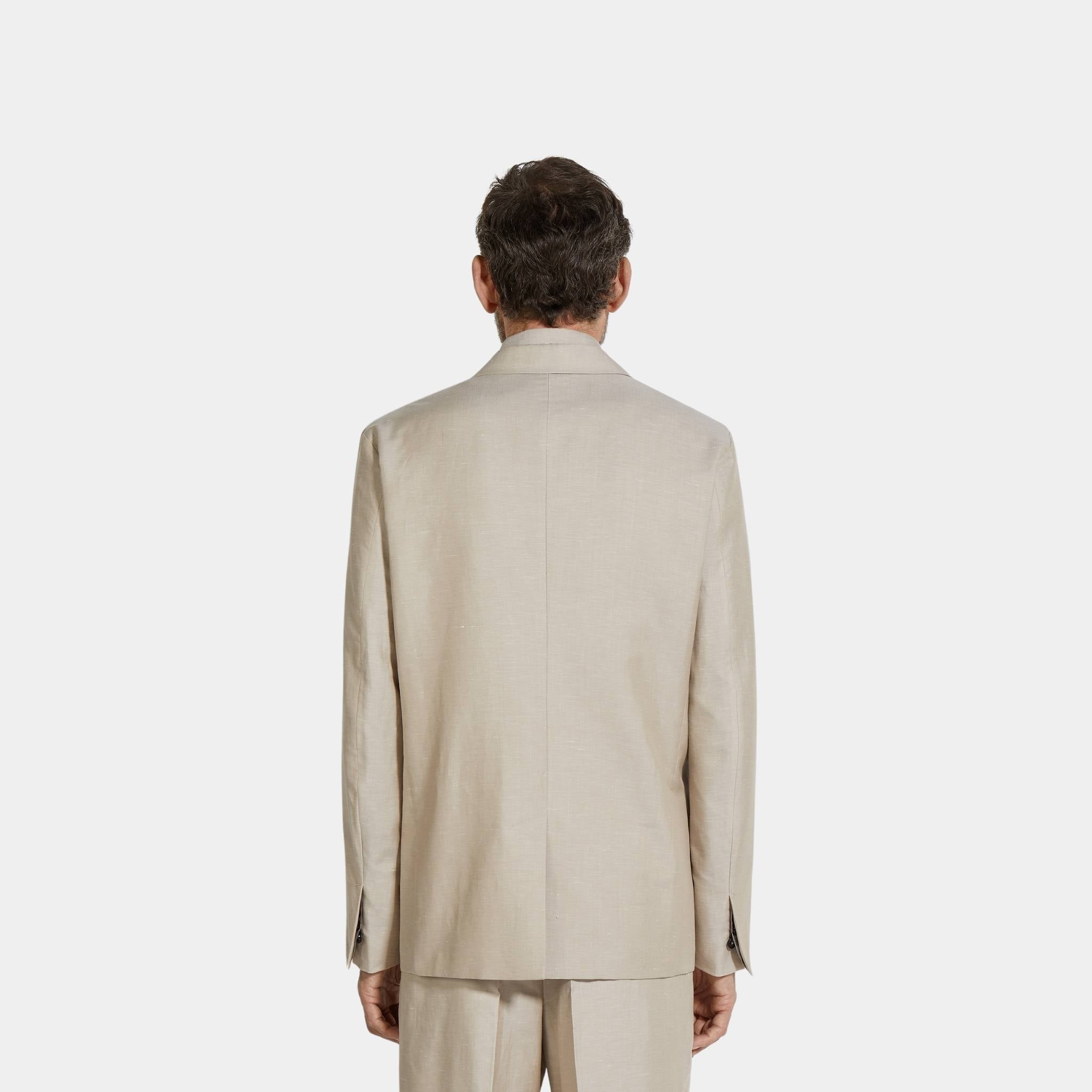 Zegna Crossover Blend Cotton Linen and Silk Light Taupe Jacket, Model, Back