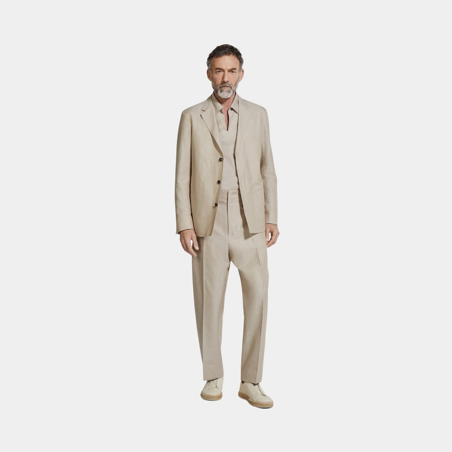 Zegna Crossover Blend Cotton Linen and Silk Light Taupe Jacket, Model