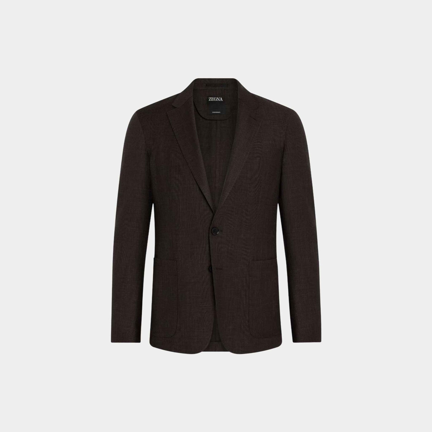 Zegna Crossover Wool Silk And Linen Jacket, Brown, Dark Brown, Front