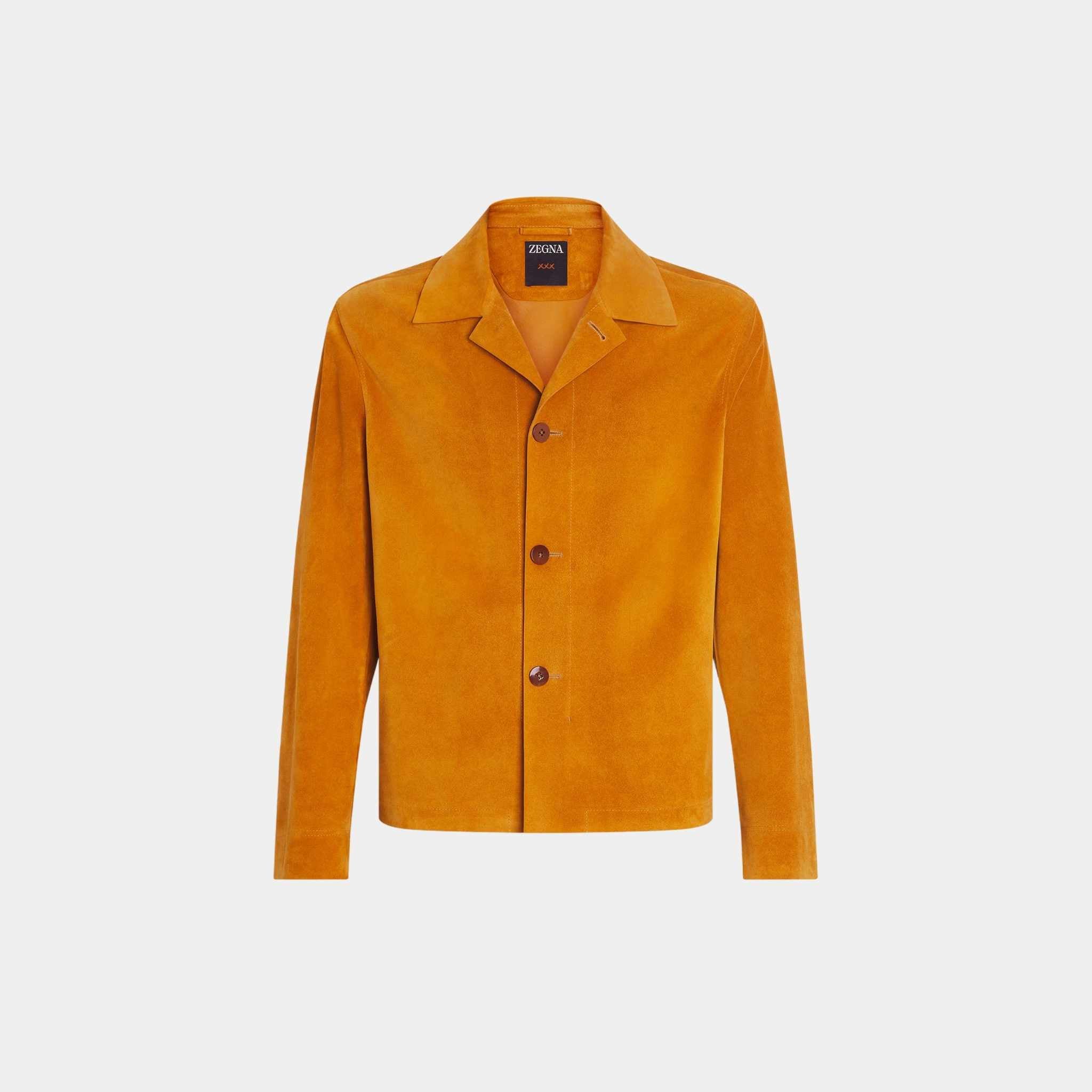 Zegna Crust Calf Leather Blouson, Ochre, Front