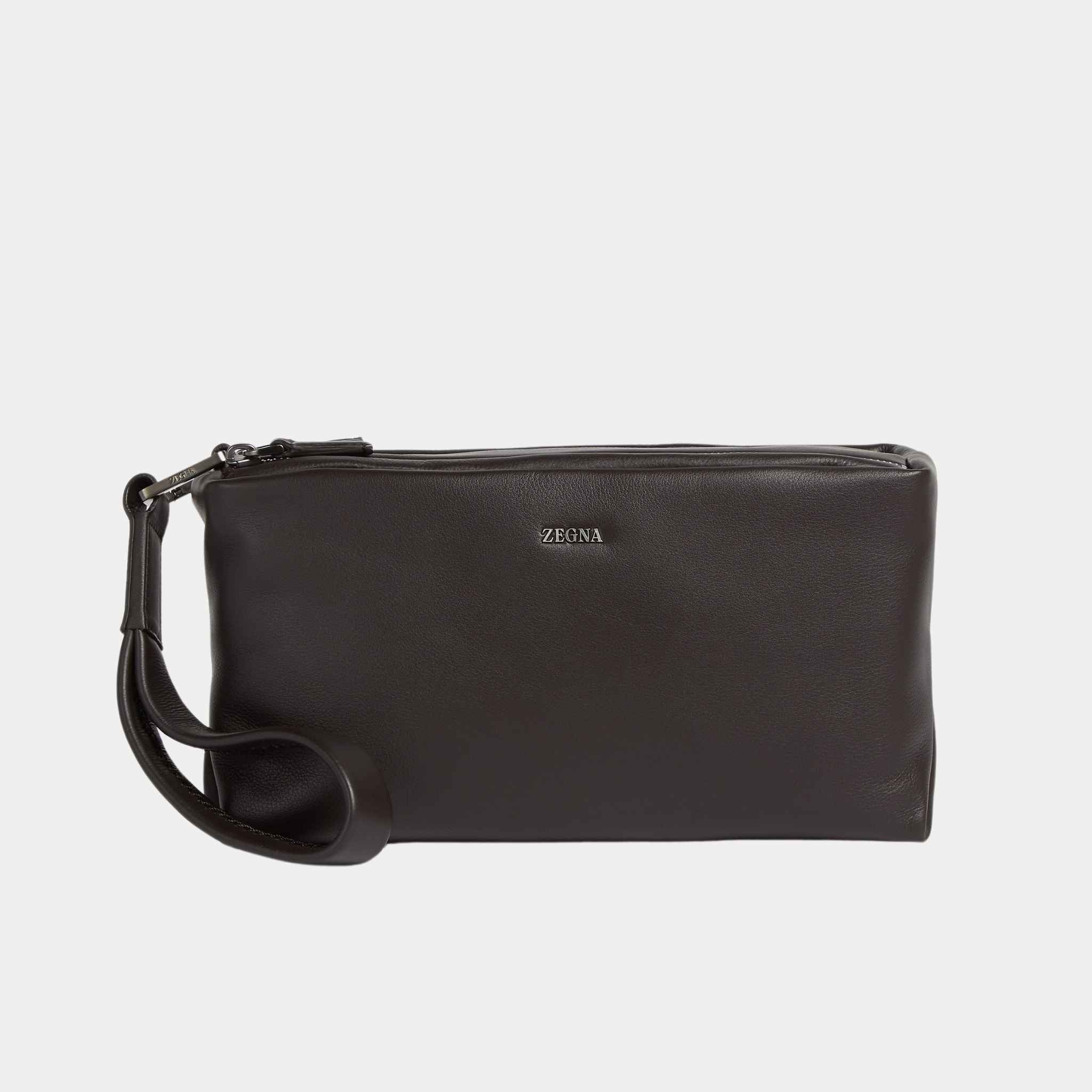 Zegna Dark Brown SECONDSKIN Softy Pouch, Front