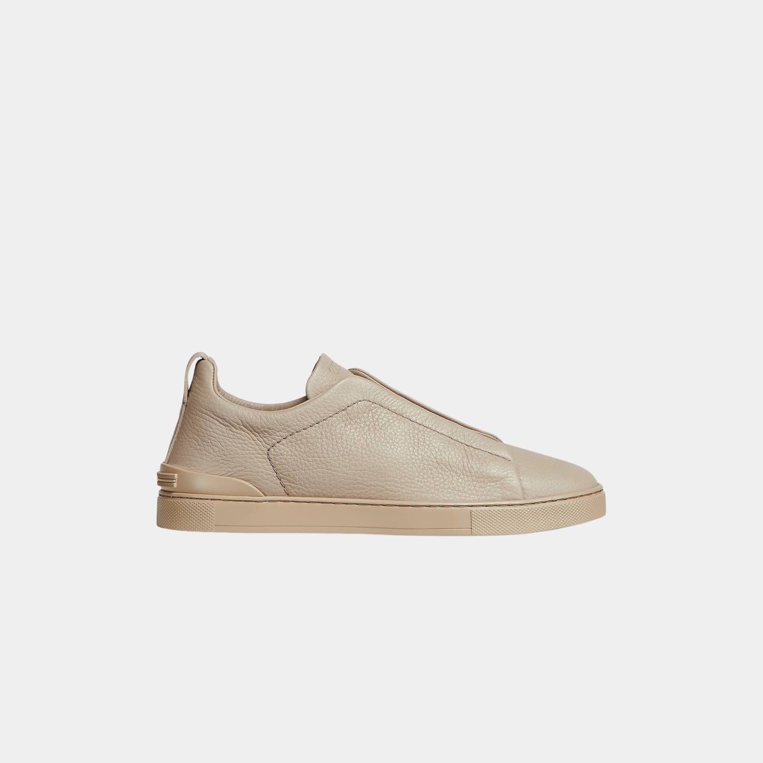 Zegna Deerskin Triple Stitch Low Top Sneakers, Beige, Side