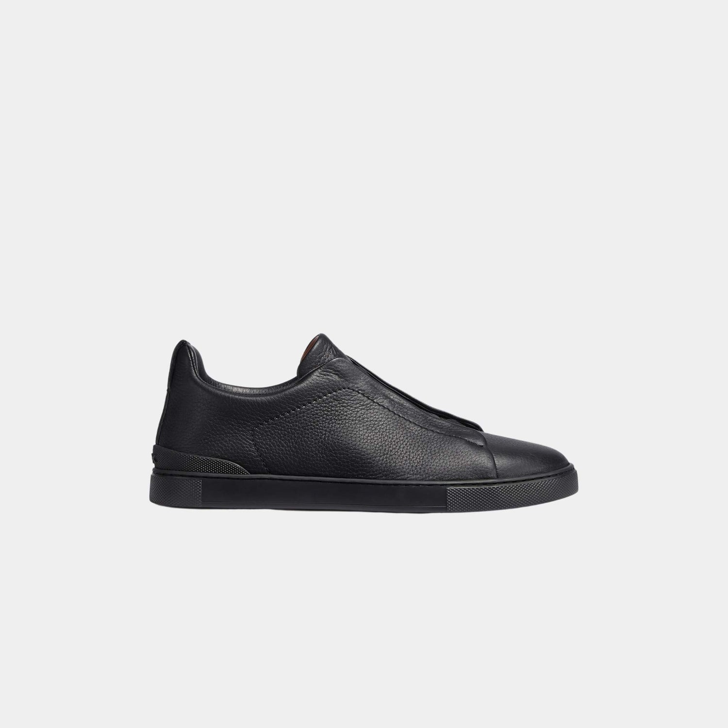 Zegna Deerskin Triple Stitch Low Top Sneakers, Black, Side