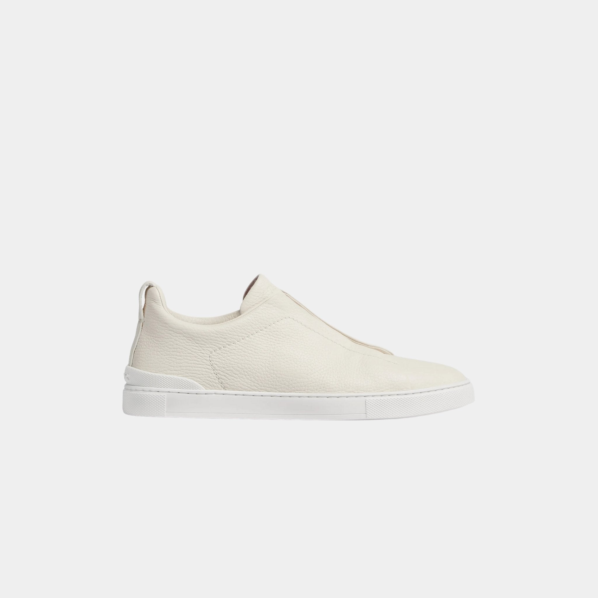 Zegna Deerskin Triple Stitch Low Top Sneakers, Off White, Side