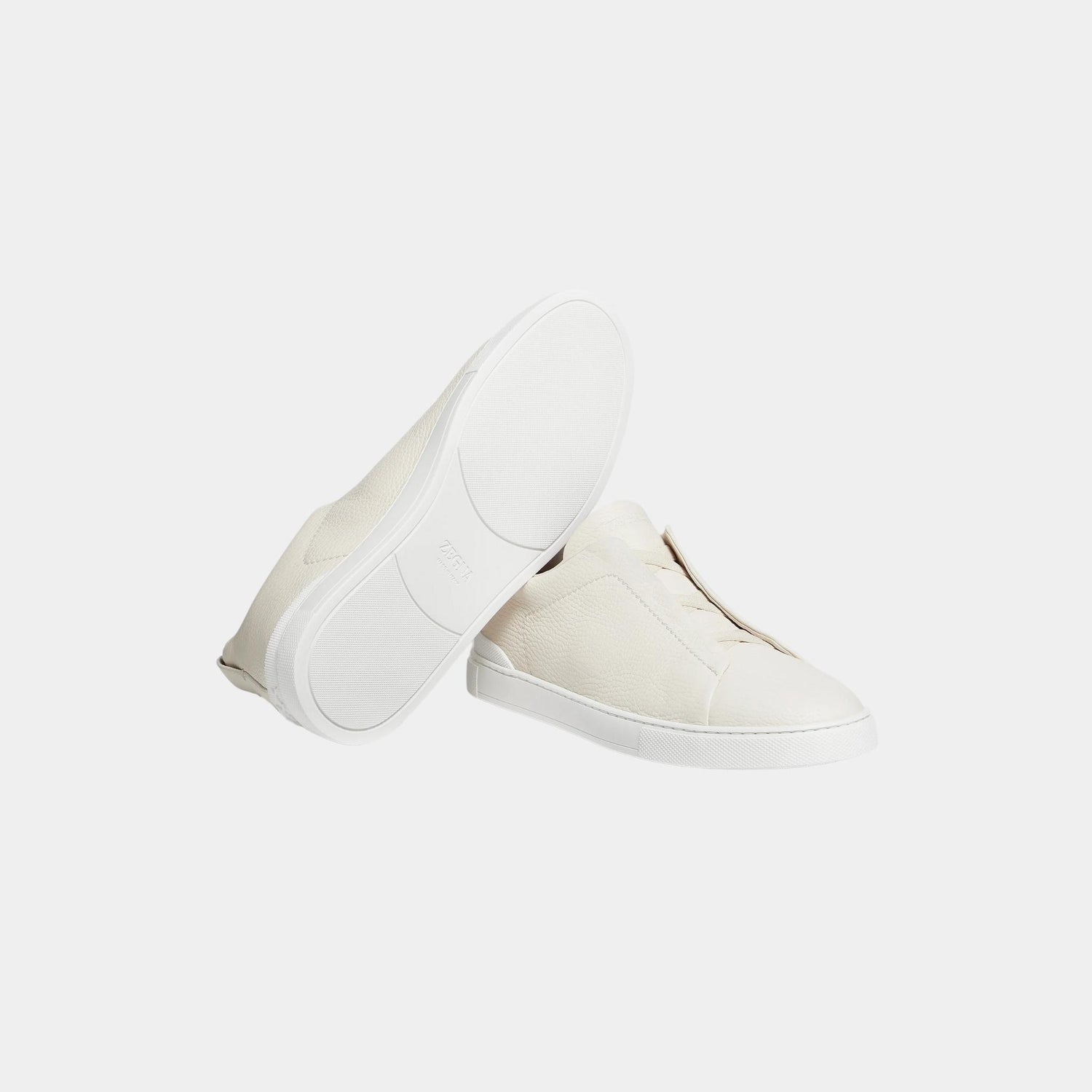 Zegna Deerskin Triple Stitch Low Top Sneakers, Off White, Sole