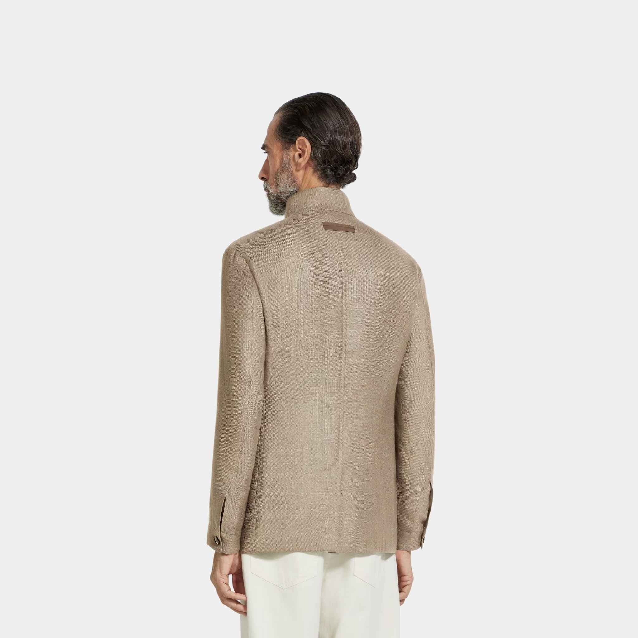 Zegna Cashmere Silk And Linen Il Conte Jacket, Light Taupe, Back
