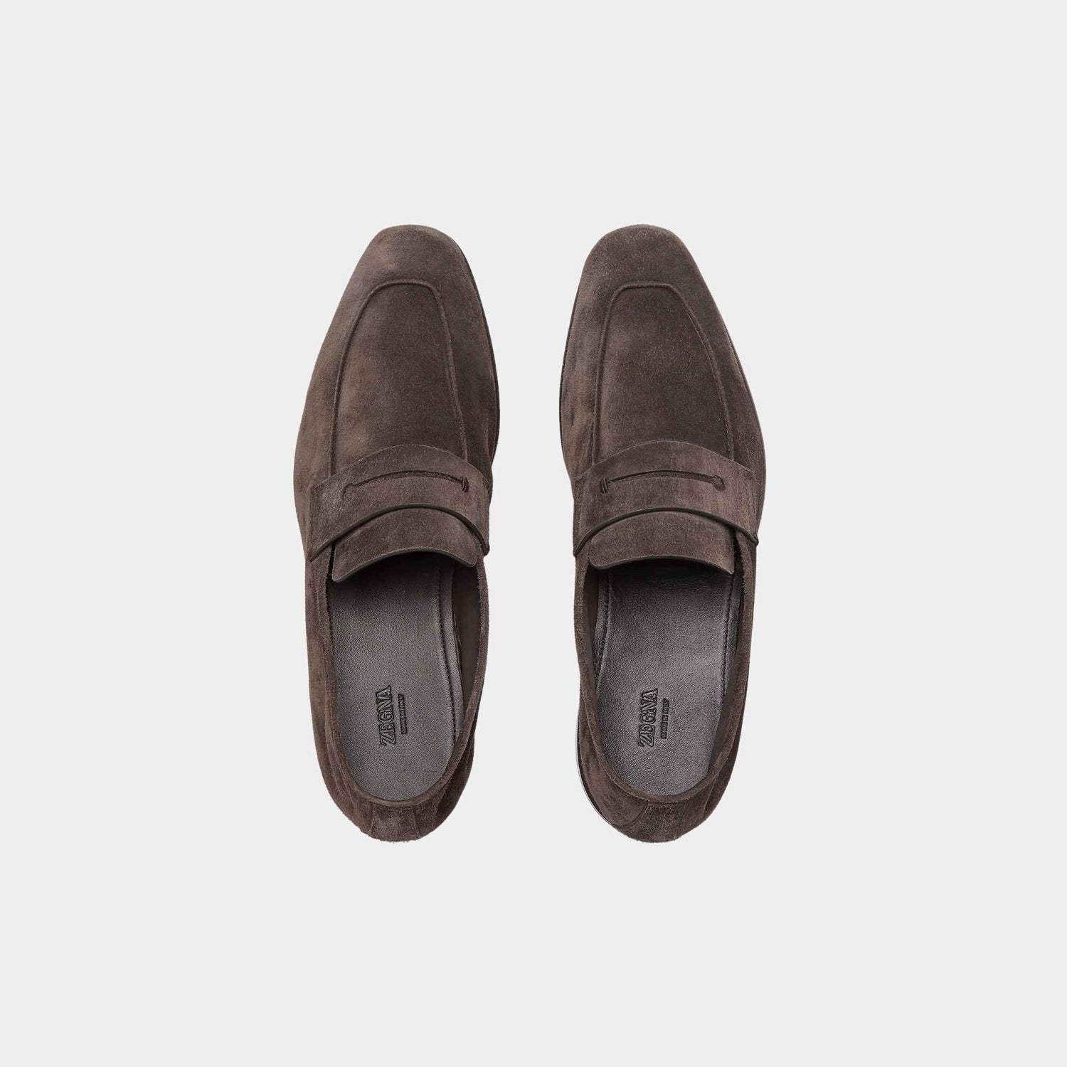 Zegna LAsola Suede Loafers, Brown, Top