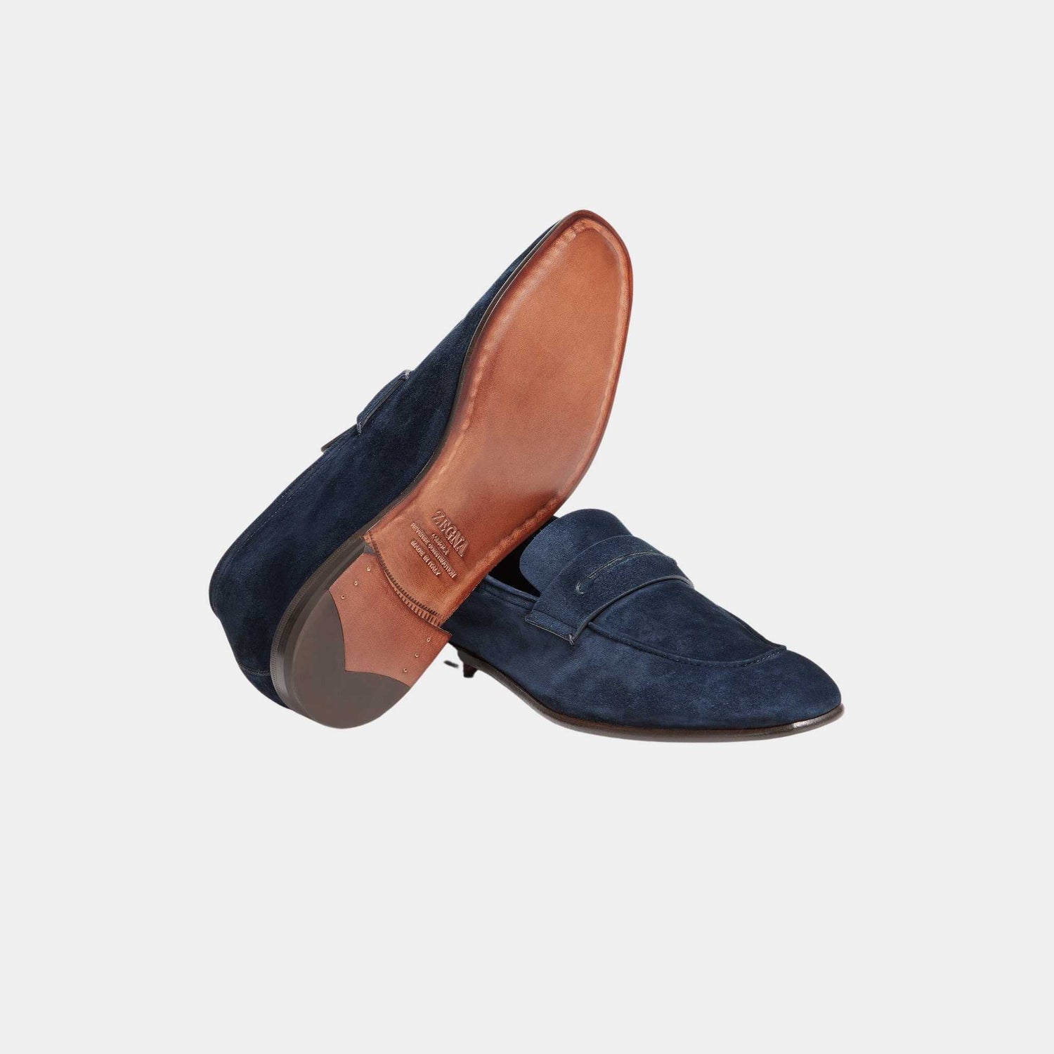 Zegna LAsola Suede Loafers, Navy Blue, Sole