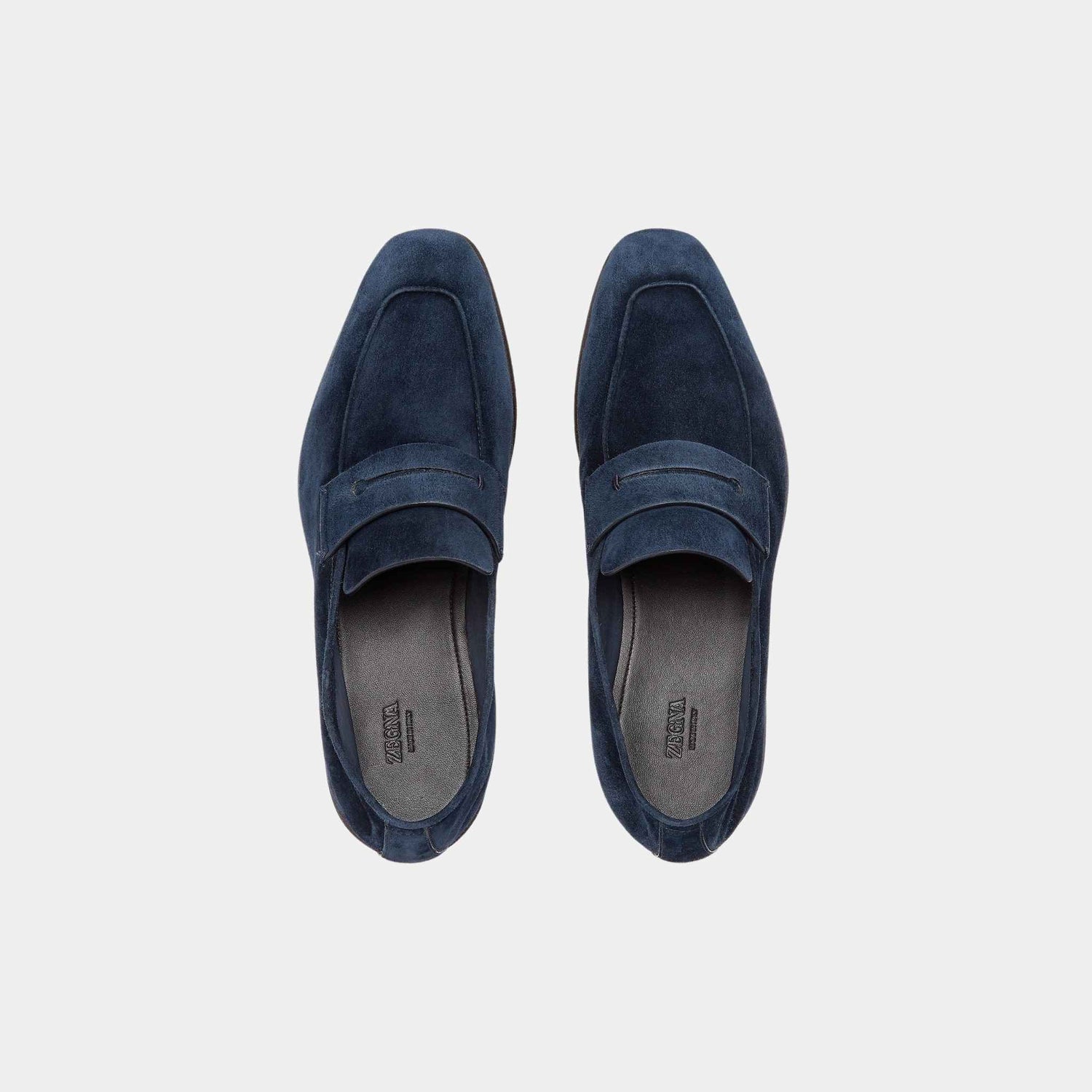 Zegna LAsola Suede Loafers, Navy Blue, Top