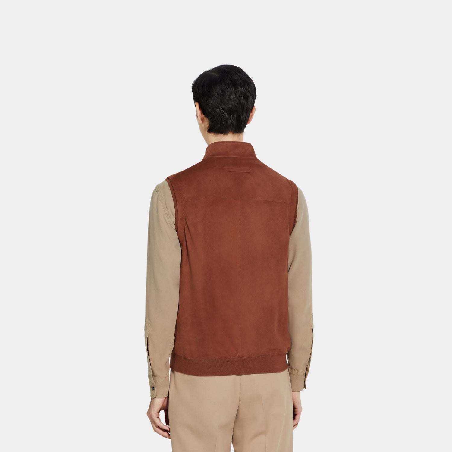 Zegna Leather Vest With Silk-Cotton Blend Lining, Brick Red, Back