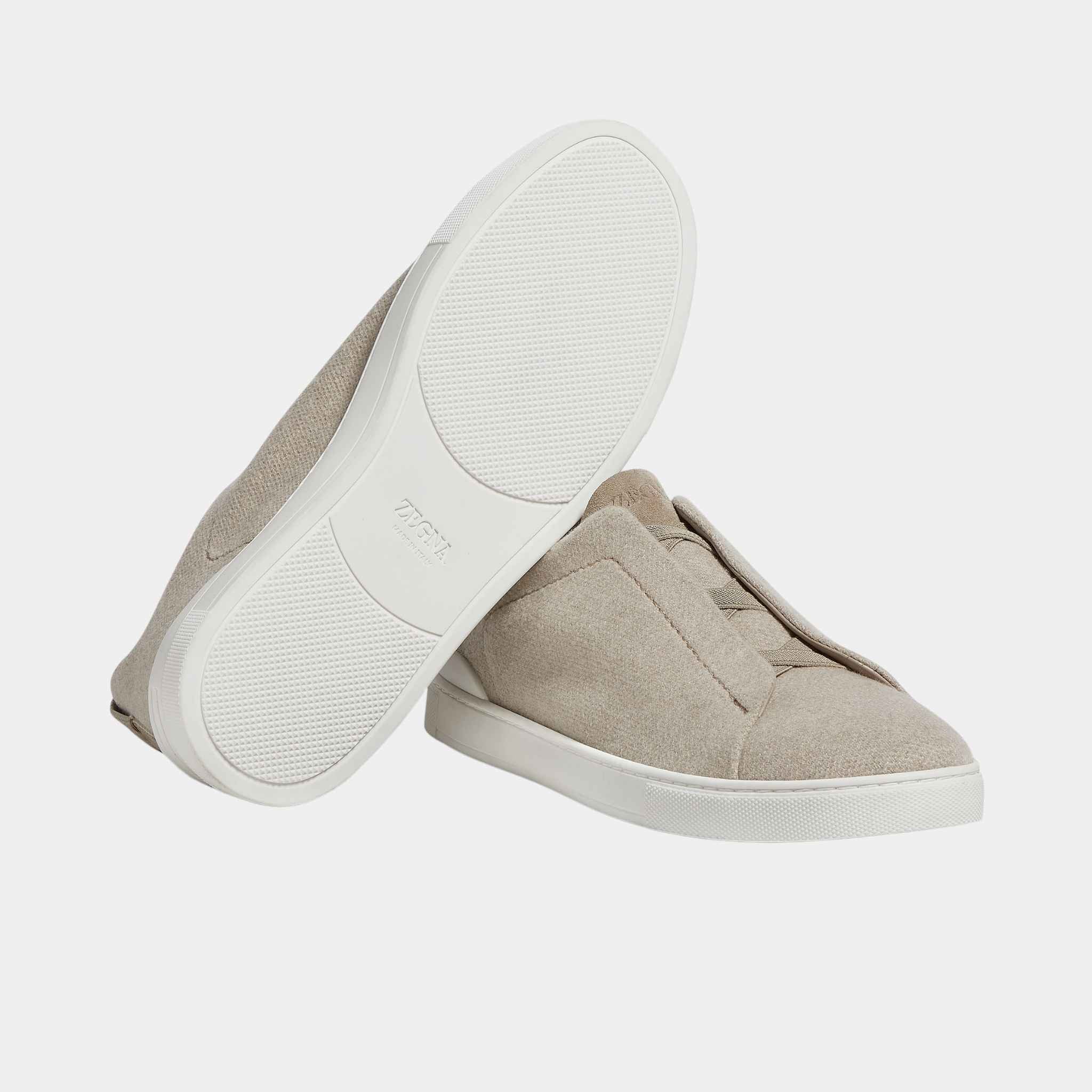 Zegna Light Taupe Cashmere Triple Stitch Sneakers, Close