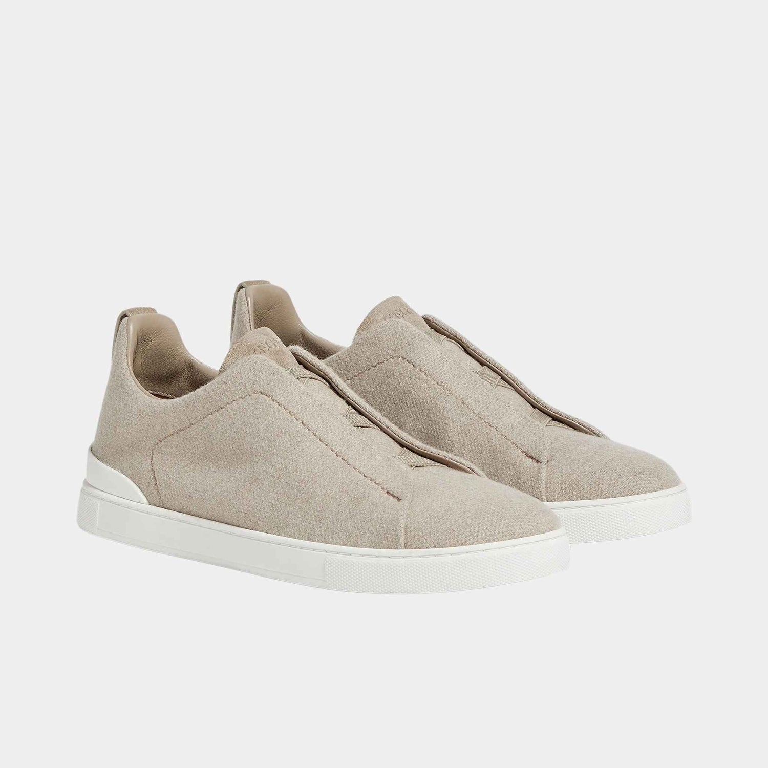 Zegna Light Taupe Cashmere Triple Stitch Sneakers, Front