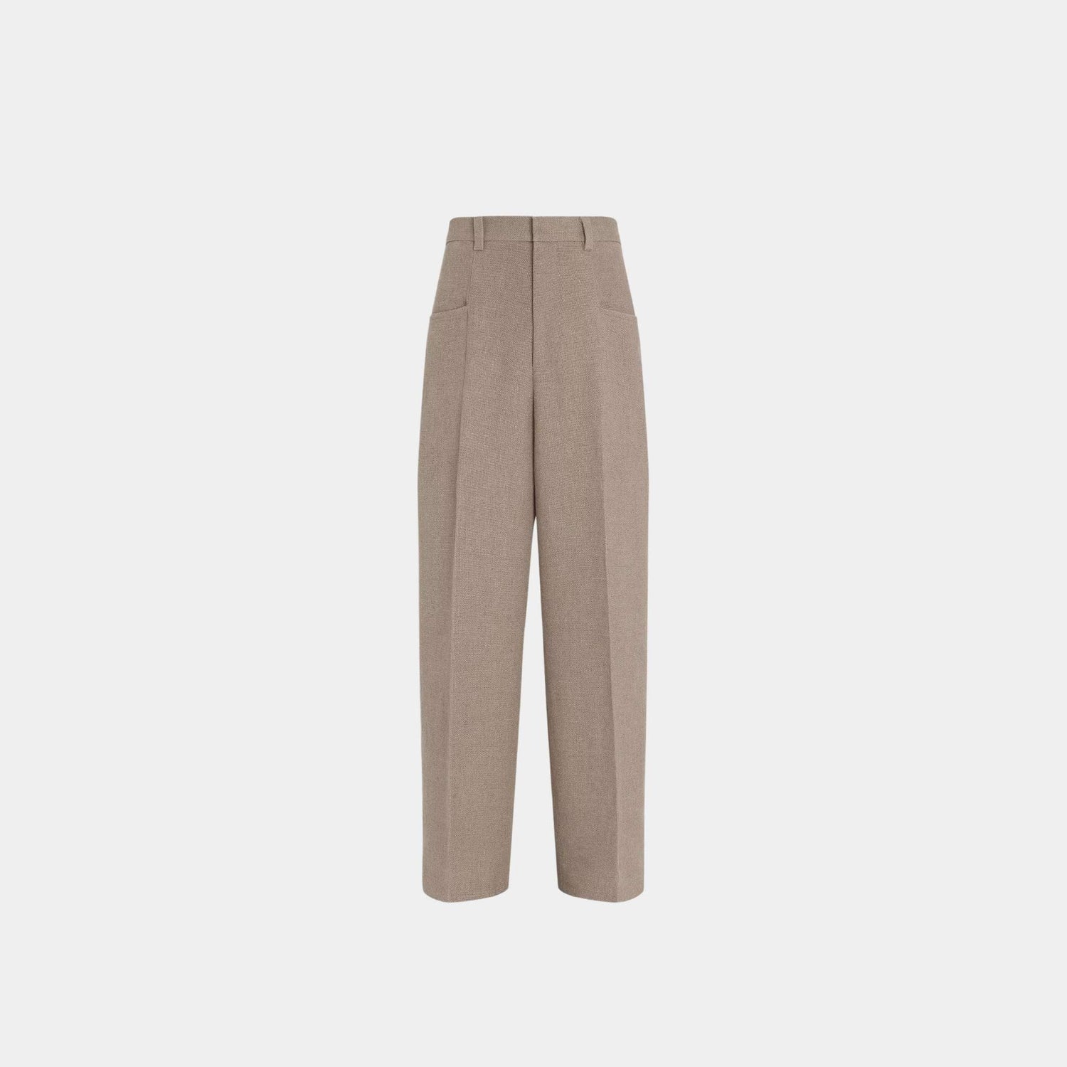 Zegna Linen Flat-Fronted Pants, Front