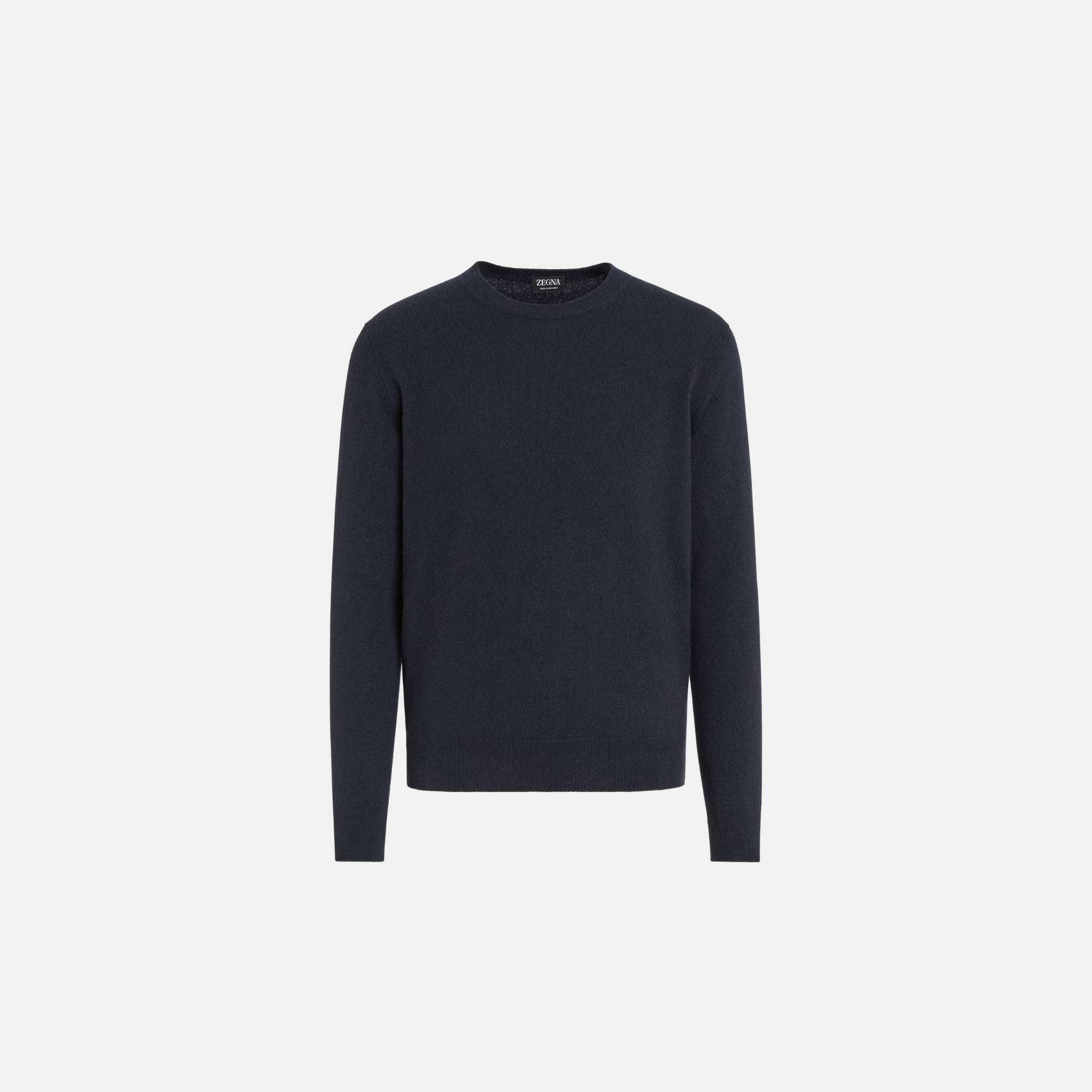 Zegna Melange Oasi Cashmere Crewneck, Navy Blue