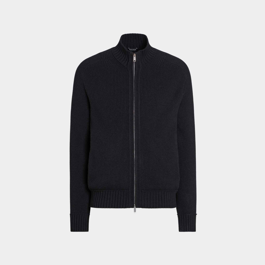 Zegna Melange Oasi Cashmere Full Zip Black Cardigan, Front