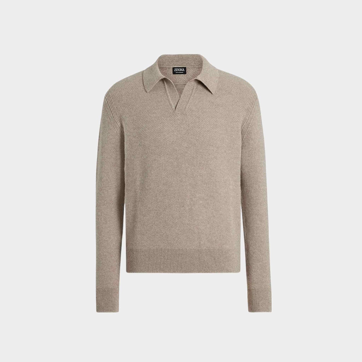 Zegna Melange Oasi Cashmere Light Taupe Polo Shirt, Front