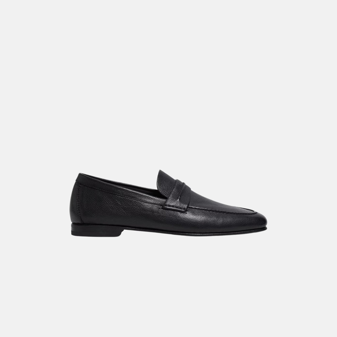 Zegna Mocassin Loafer In Natural Grain Leather, Black, Side