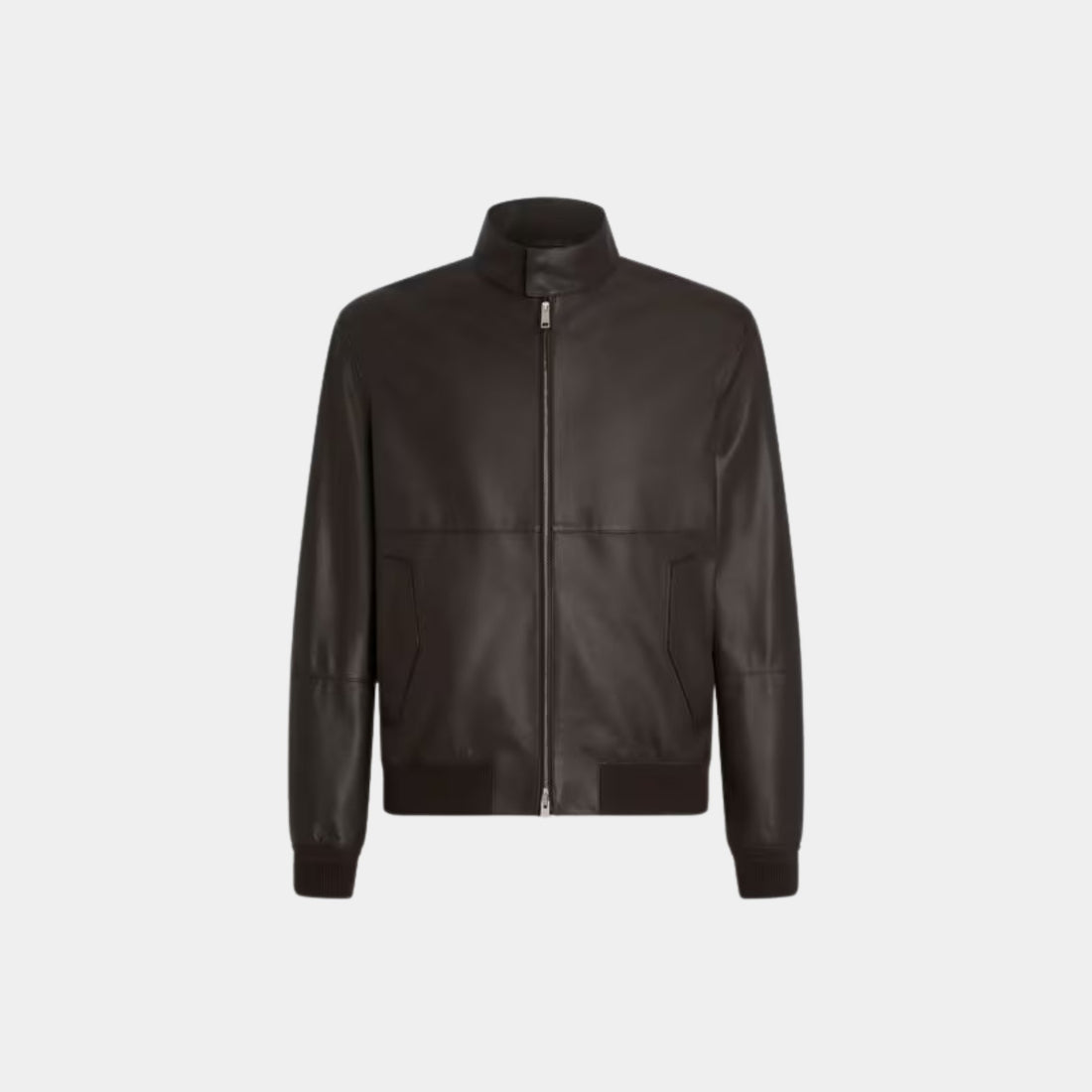 Zegna Nappa Leather Bomber With Snug Knit Trims, Front