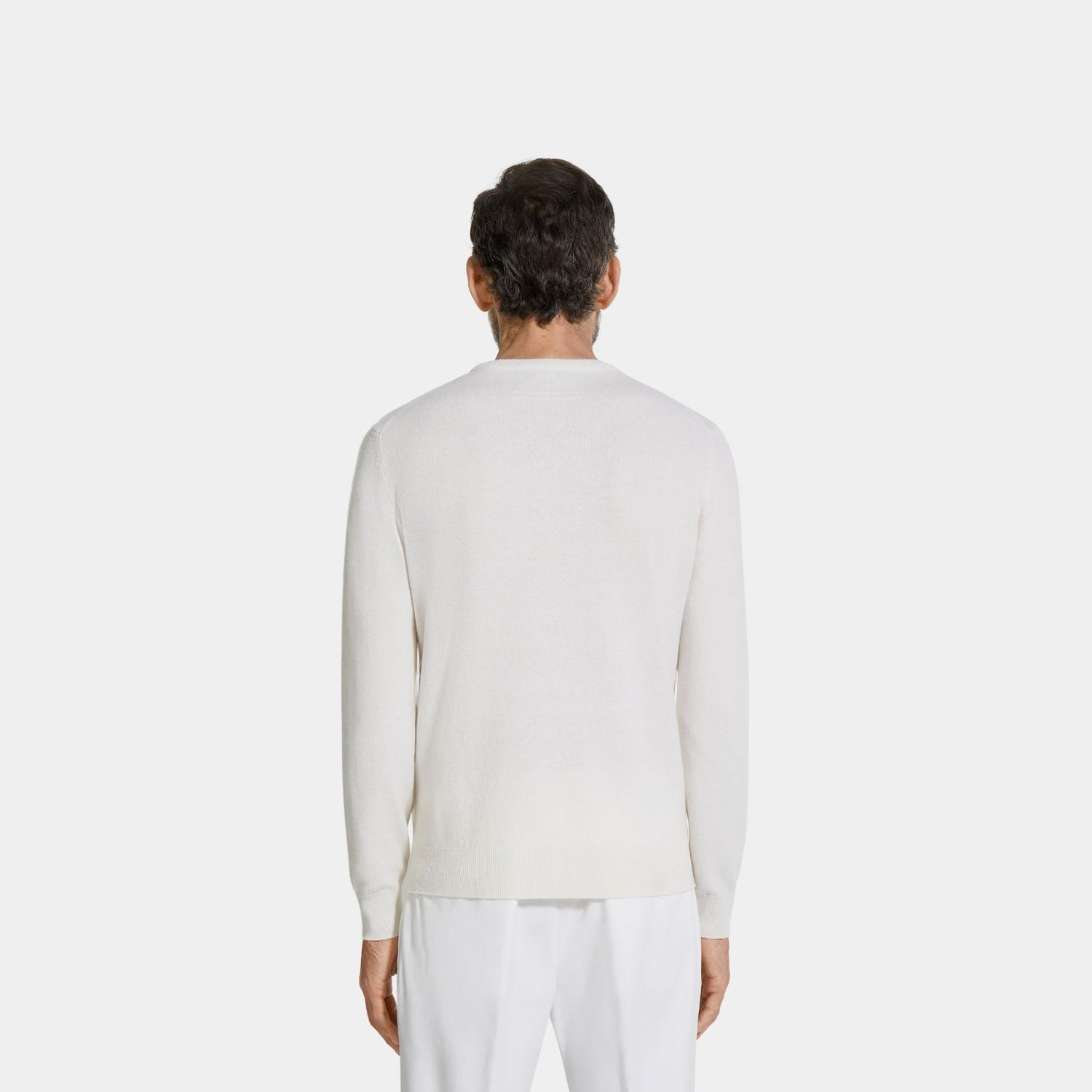 Zegna Oasi Cashmere Crewneck, White, Back