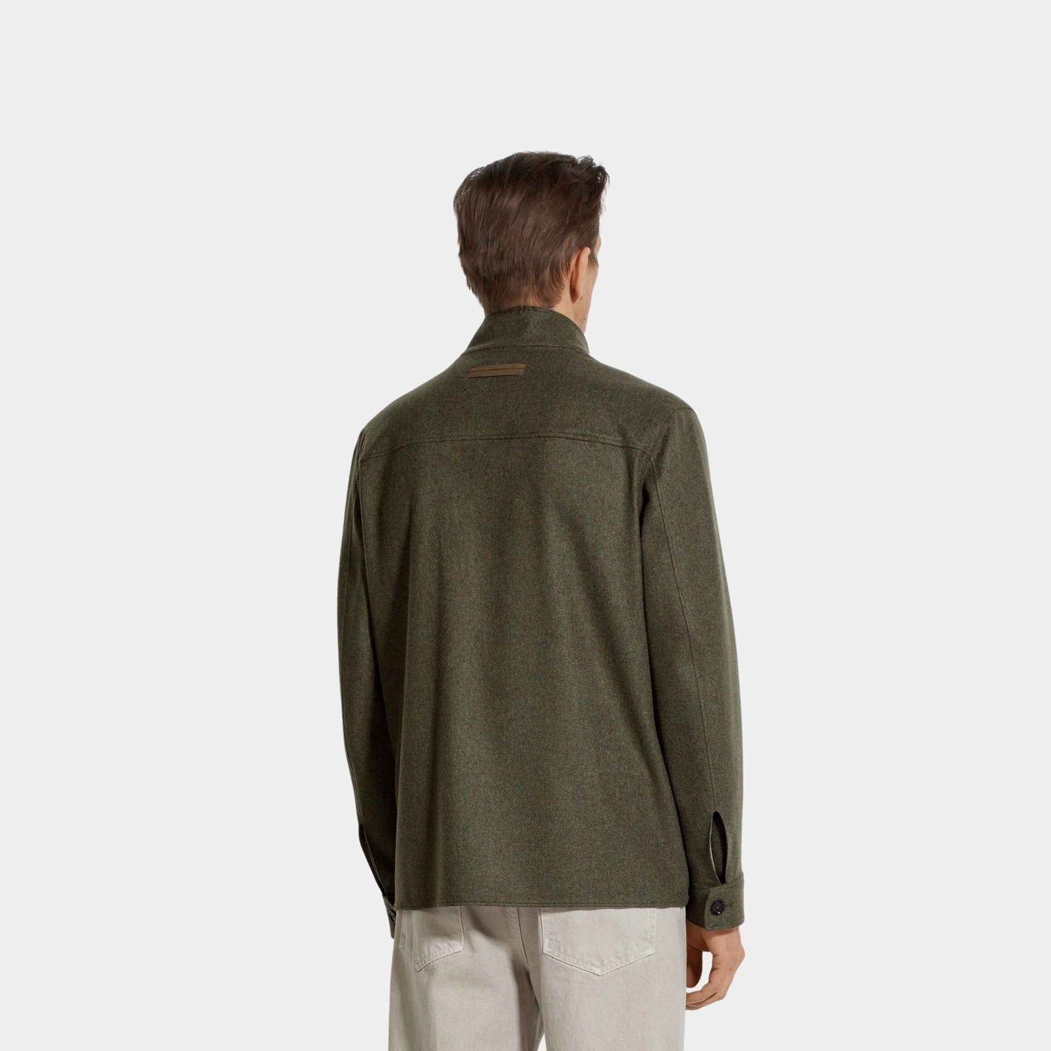 Zegna Oasi Cashmere Khaki Overshirt, Model, Back