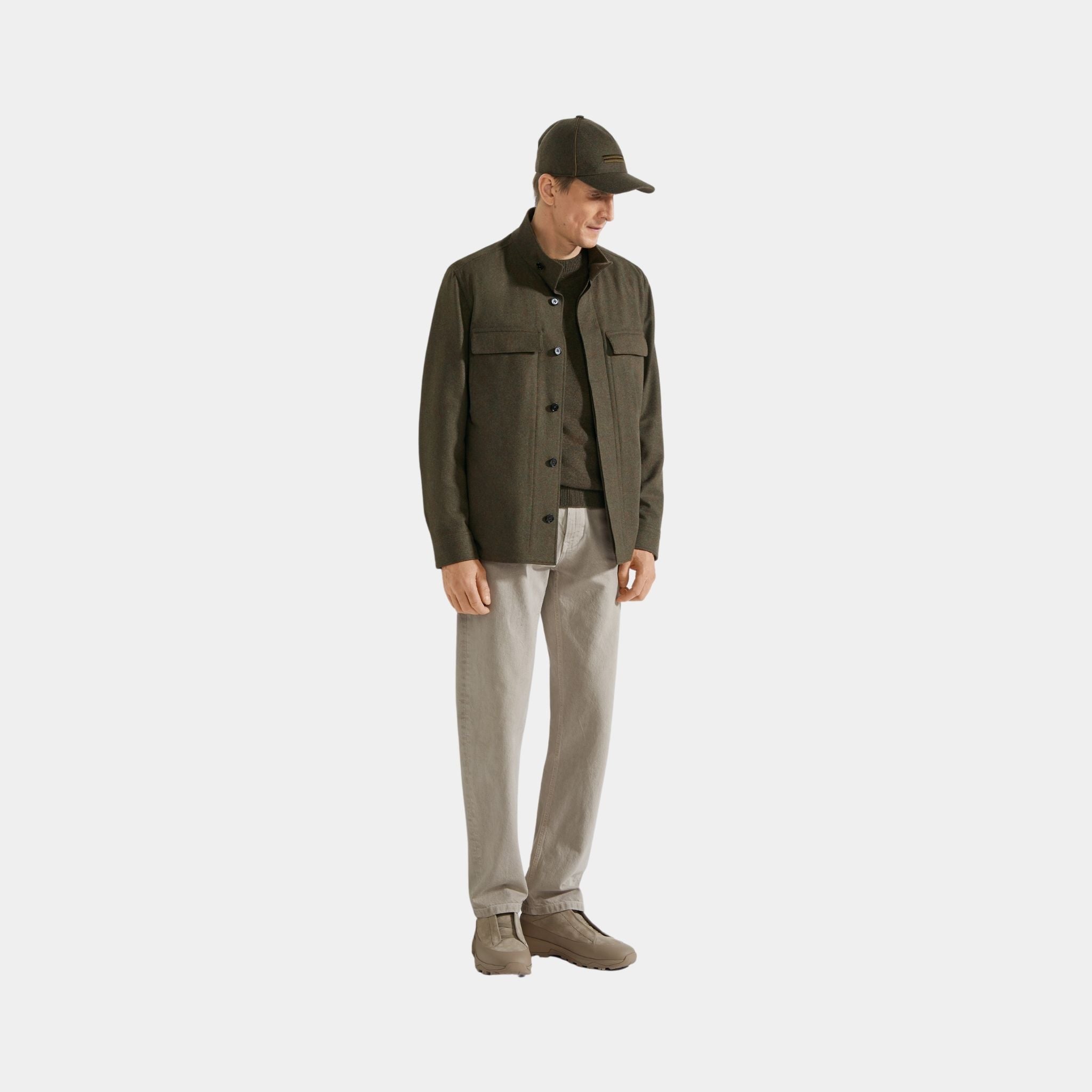 Zegna Oasi Cashmere Khaki Overshirt, Model