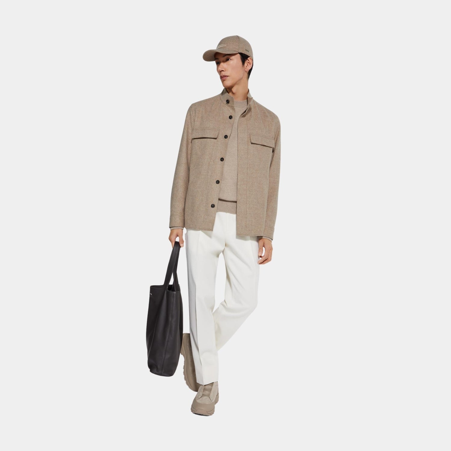 Zegna Oasi Cashmere Light Taupe Overshirt, Model