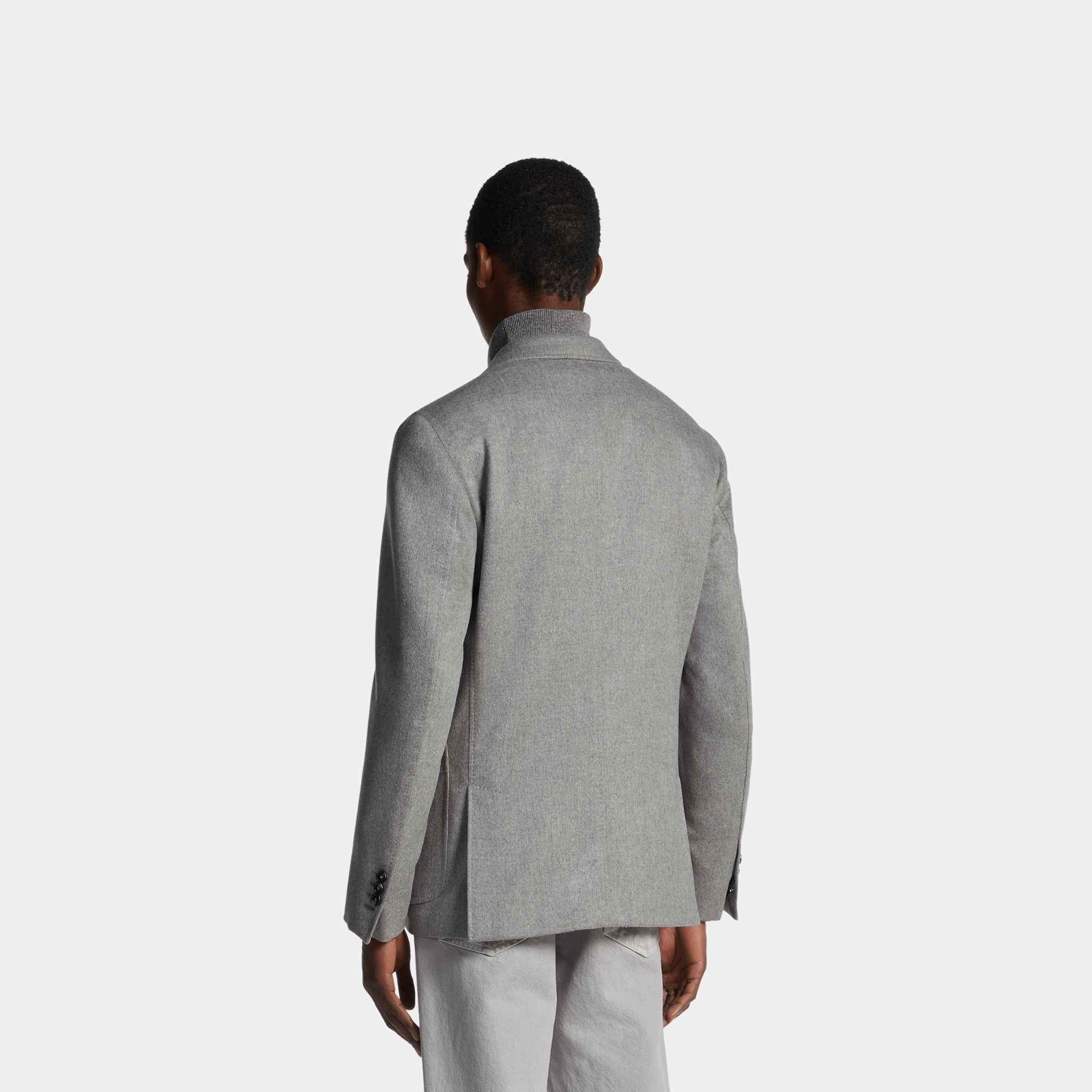 Zegna Oasi Cashmere Shirt Jacket, Grey Melange, Model, Back