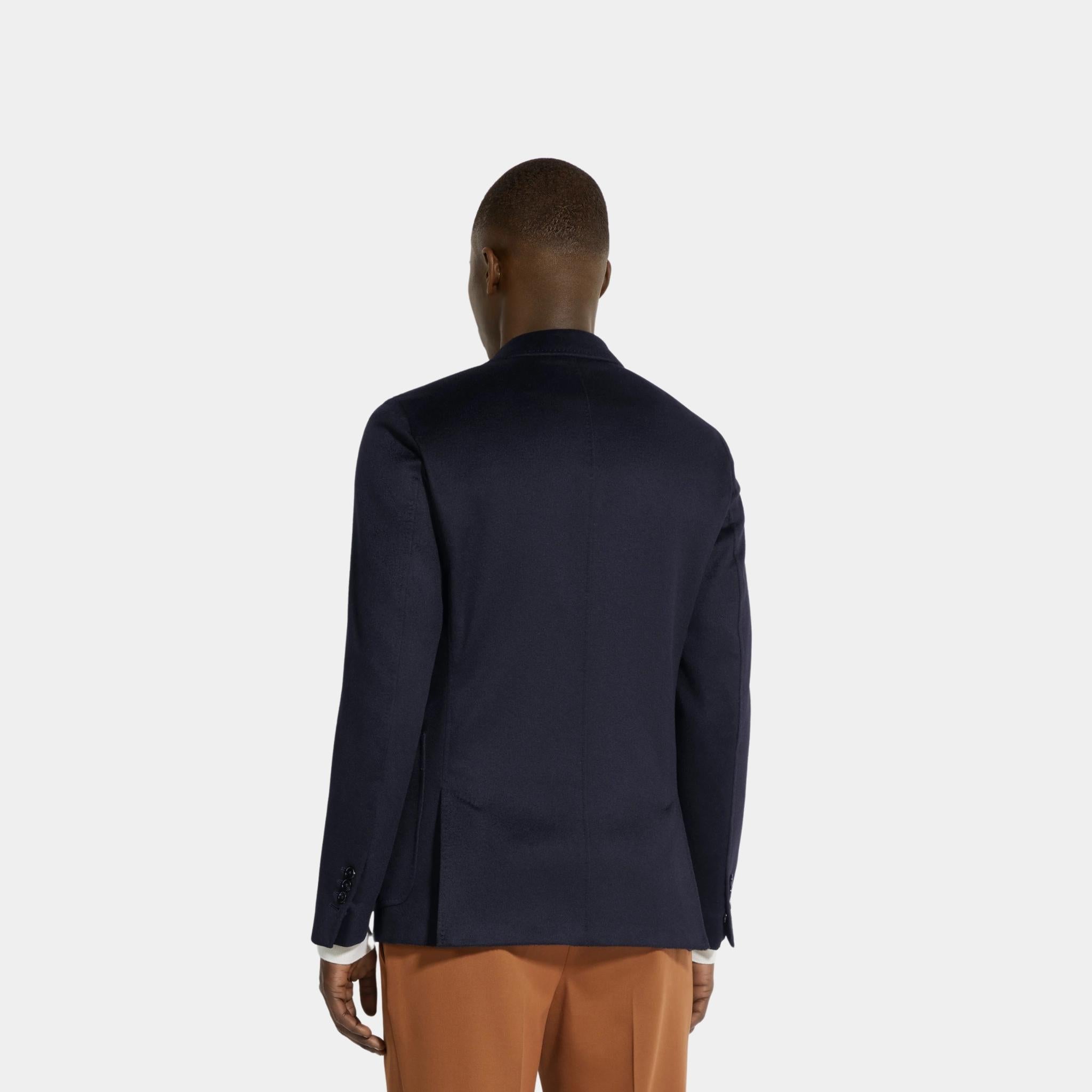 Zegna Oasi Cashmere Shirt Jacket, Navy Blue, Model, Back