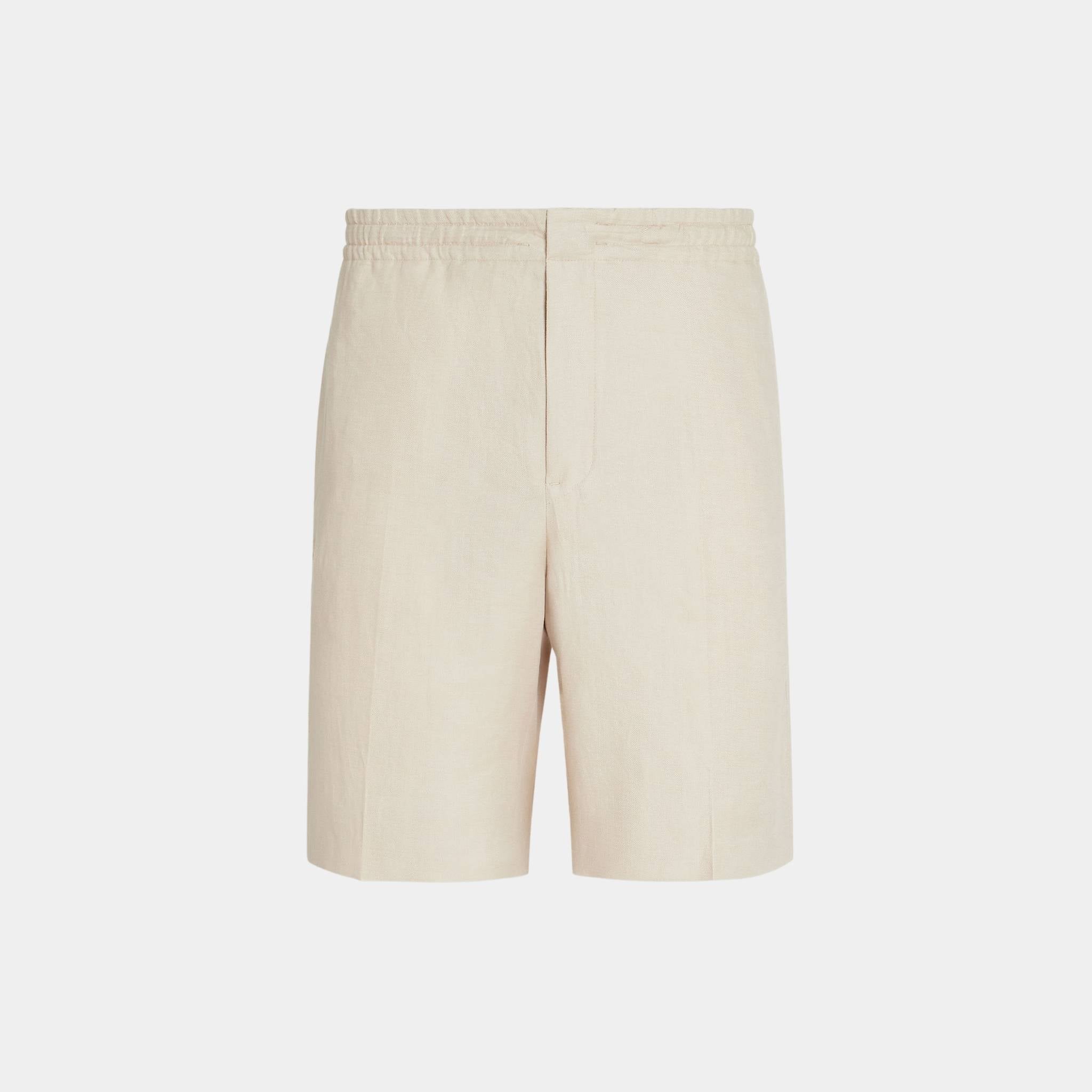 Zegna Oasi Lino Bermuda Shorts, Light Beige, Front