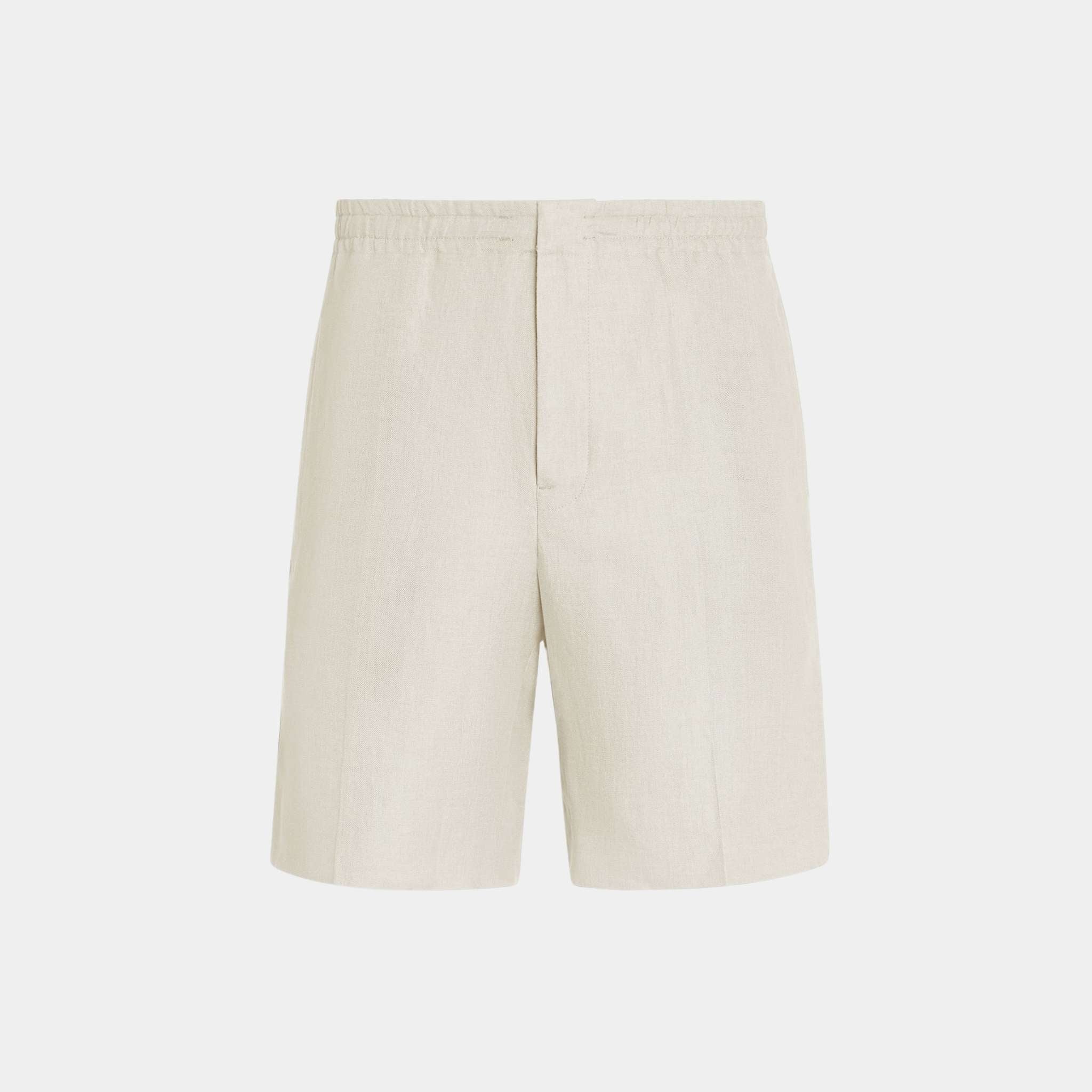 Zegna Oasi Lino Bermuda Shorts, Off White, Front