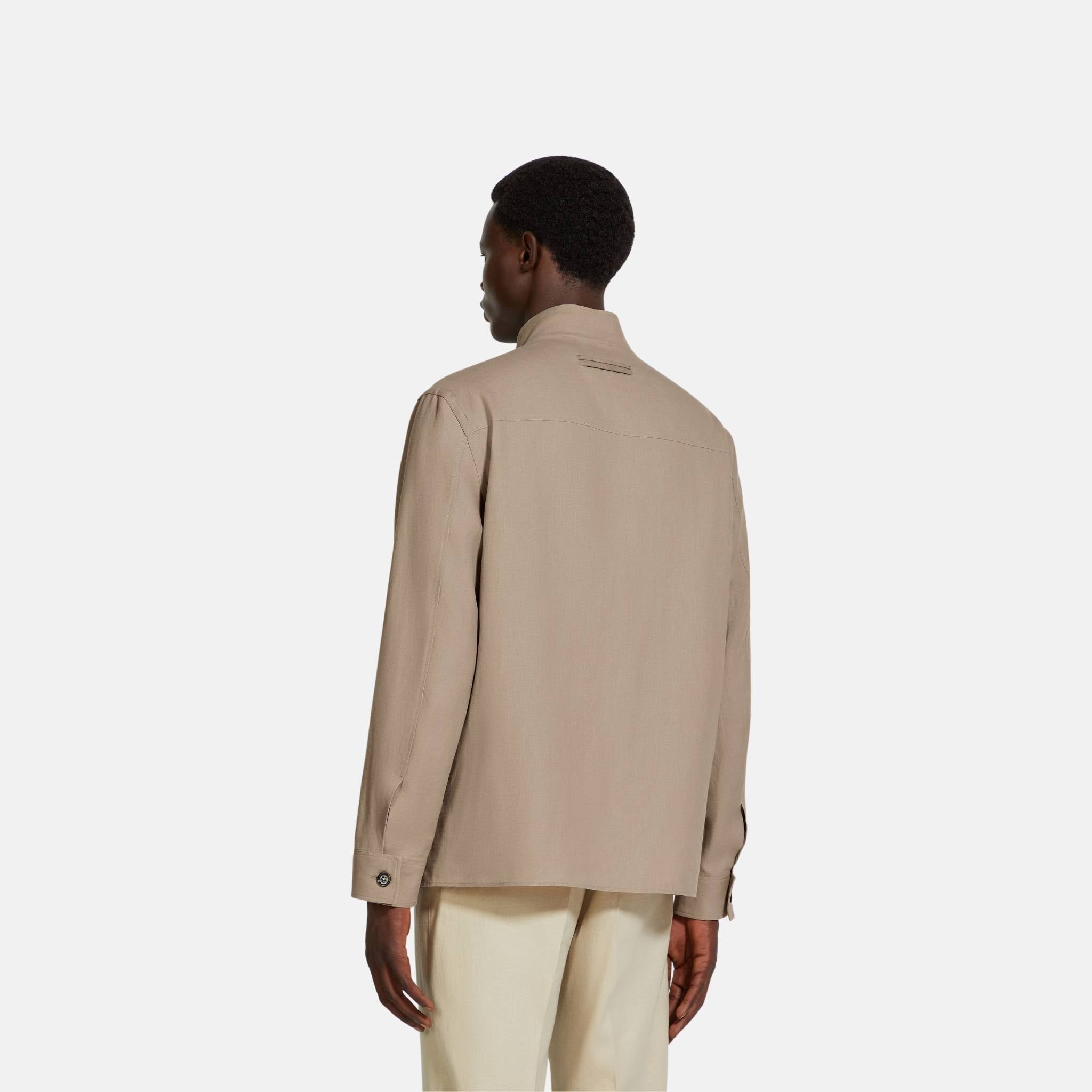 Zegna Oasi Lino Overshirt With Stand Collar, Back